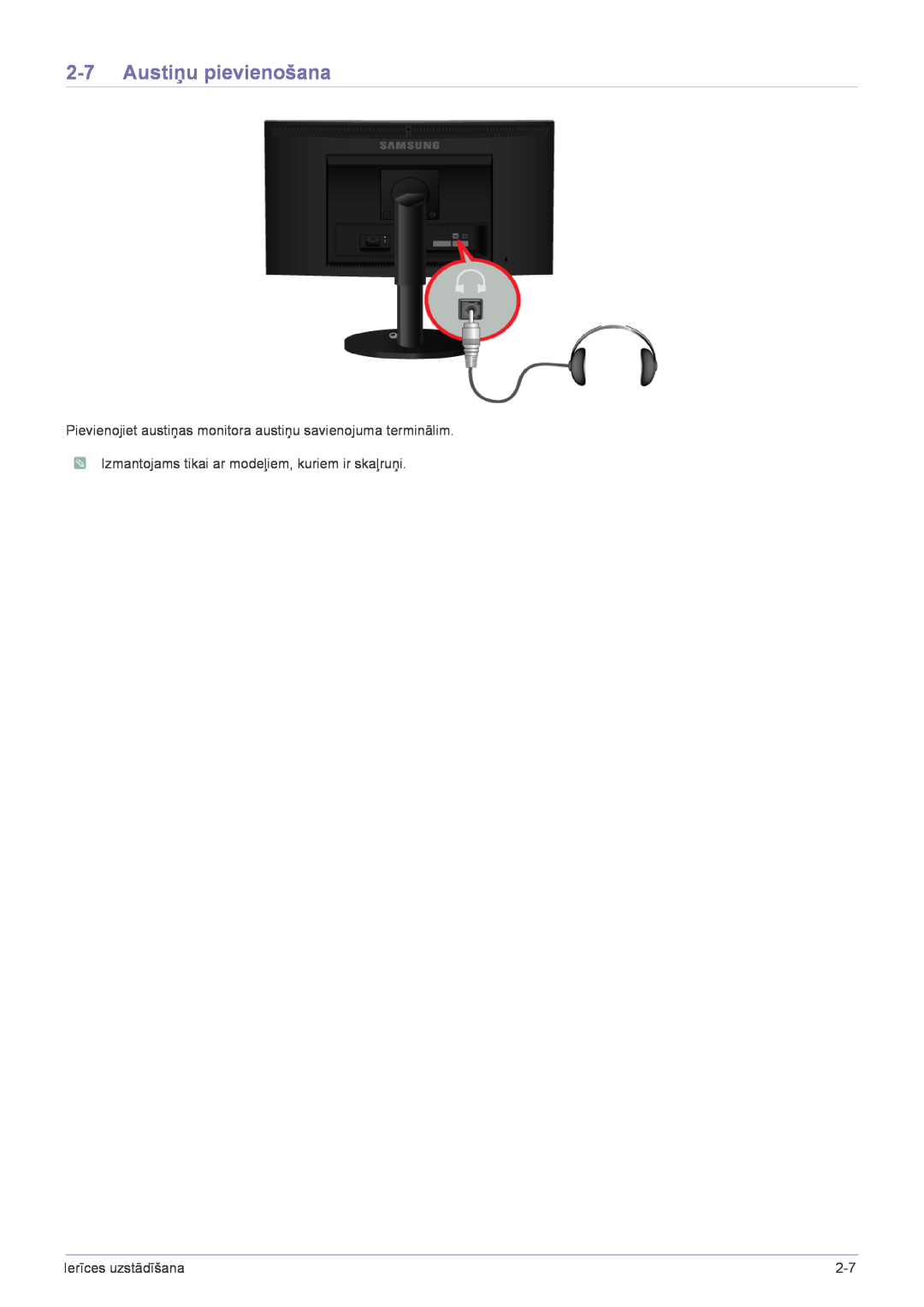 Samsung LS23CBUMBV/EN, LS20CLYSB/EN Austiņu pievienošana, Pievienojiet austiņas monitora austiņu savienojuma terminālim 