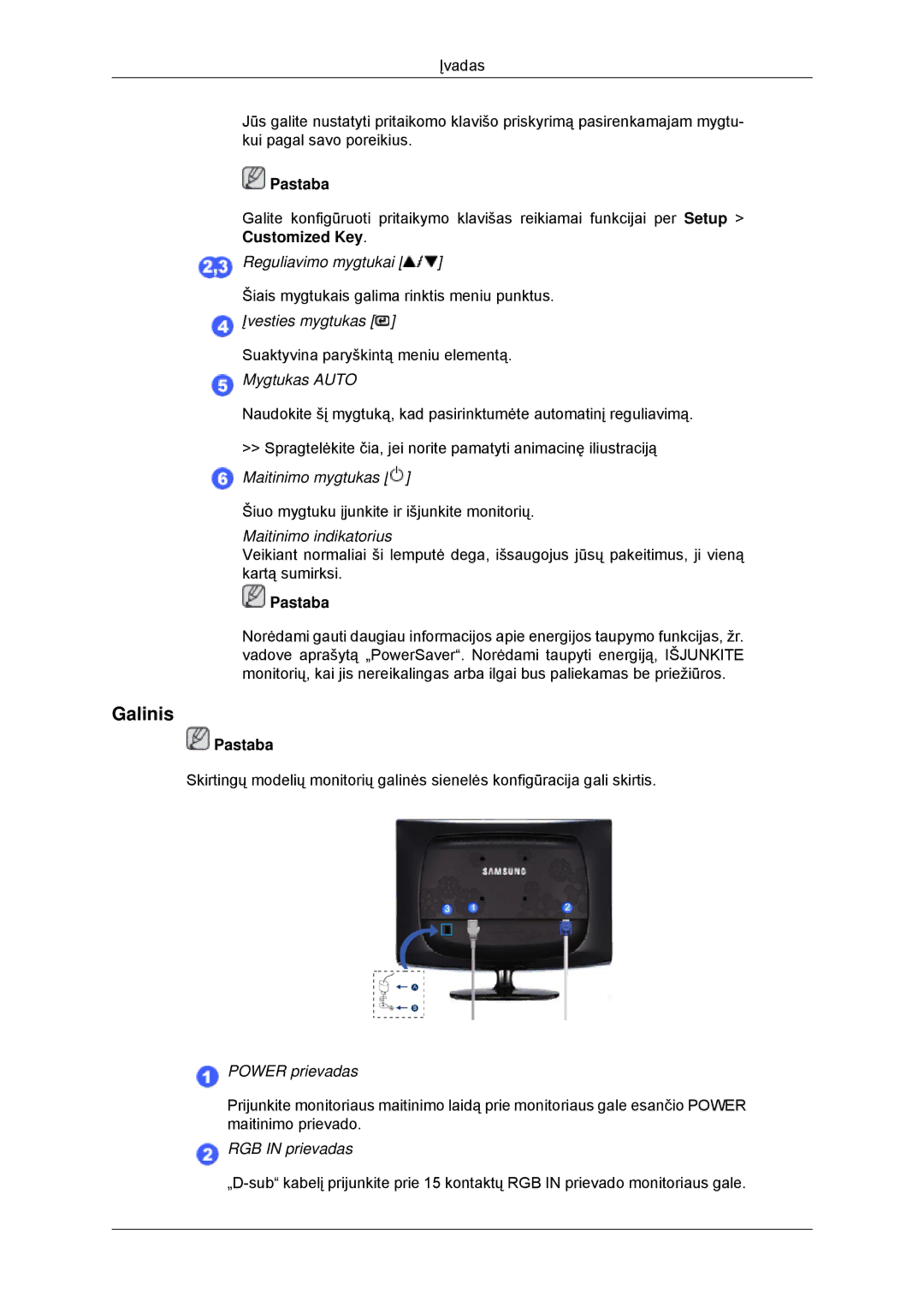 Samsung LS20CMYKF/EN, LS22CMYKF/EN, LS20CMYKFNA/EN manual Galinis, Mygtukas Auto 