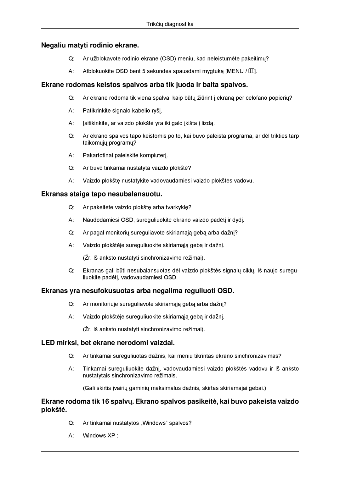 Samsung LS22CMYKF/EN, LS20CMYKF/EN, LS20CMYKFNA/EN manual Ar tinkamai nustatytos „Windows spalvos? Windows XP 