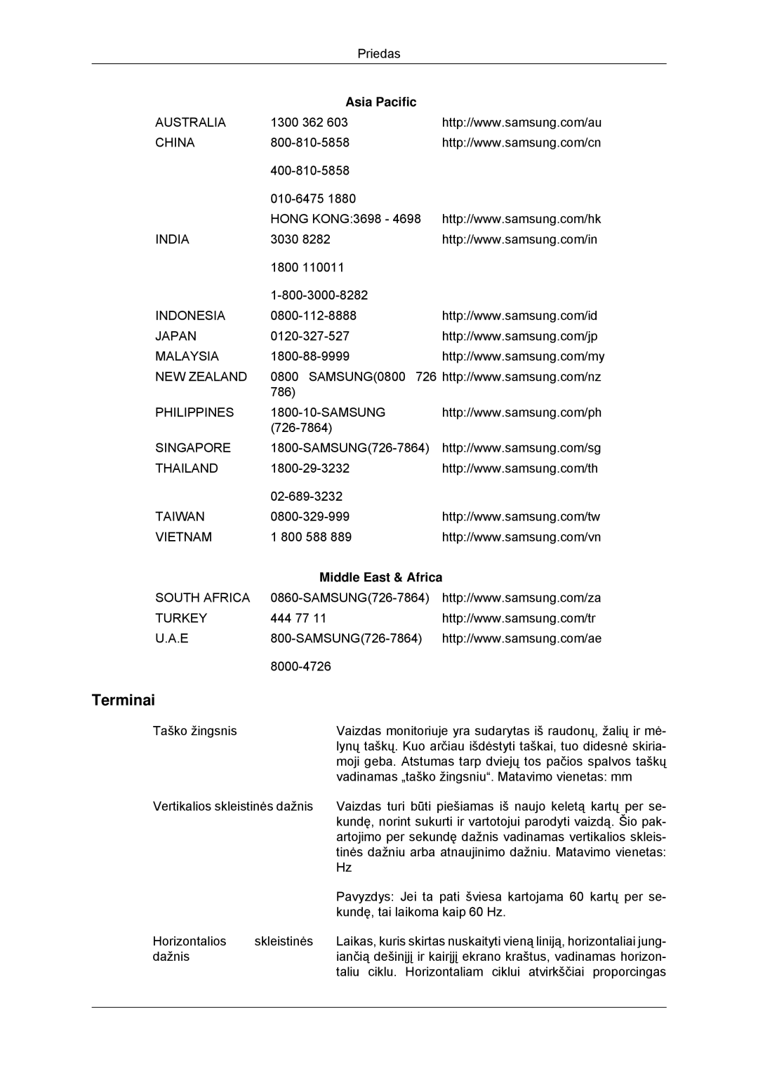 Samsung LS20CMYKF/EN, LS22CMYKF/EN, LS20CMYKFNA/EN manual Terminai, Asia Pacific, Middle East & Africa 