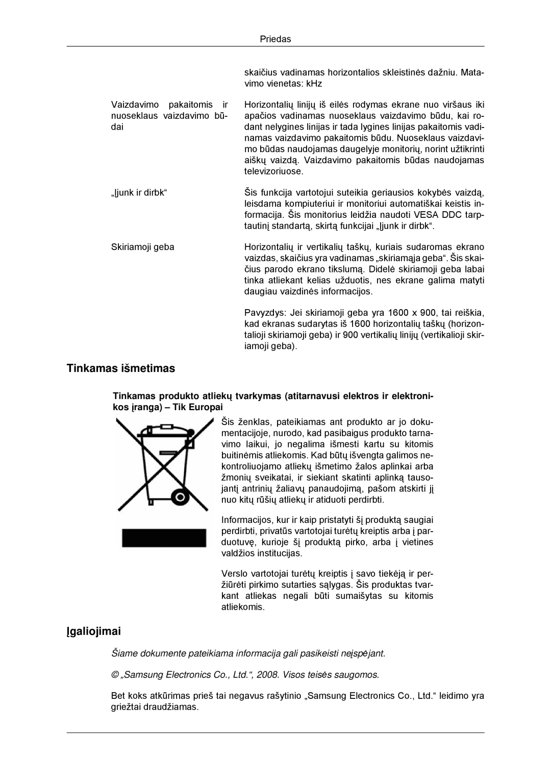 Samsung LS22CMYKF/EN, LS20CMYKF/EN, LS20CMYKFNA/EN manual Tinkamas išmetimas, Įgaliojimai 