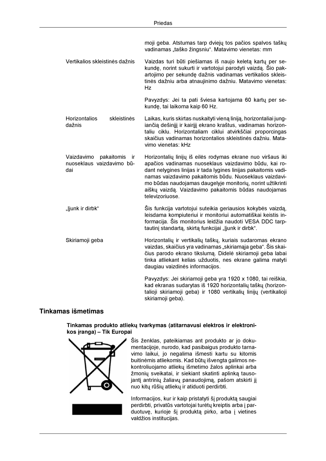 Samsung LS20CMYKFNA/EN, LS20CMYKF/EN, LS22CMYKF/EN manual Tinkamas išmetimas 