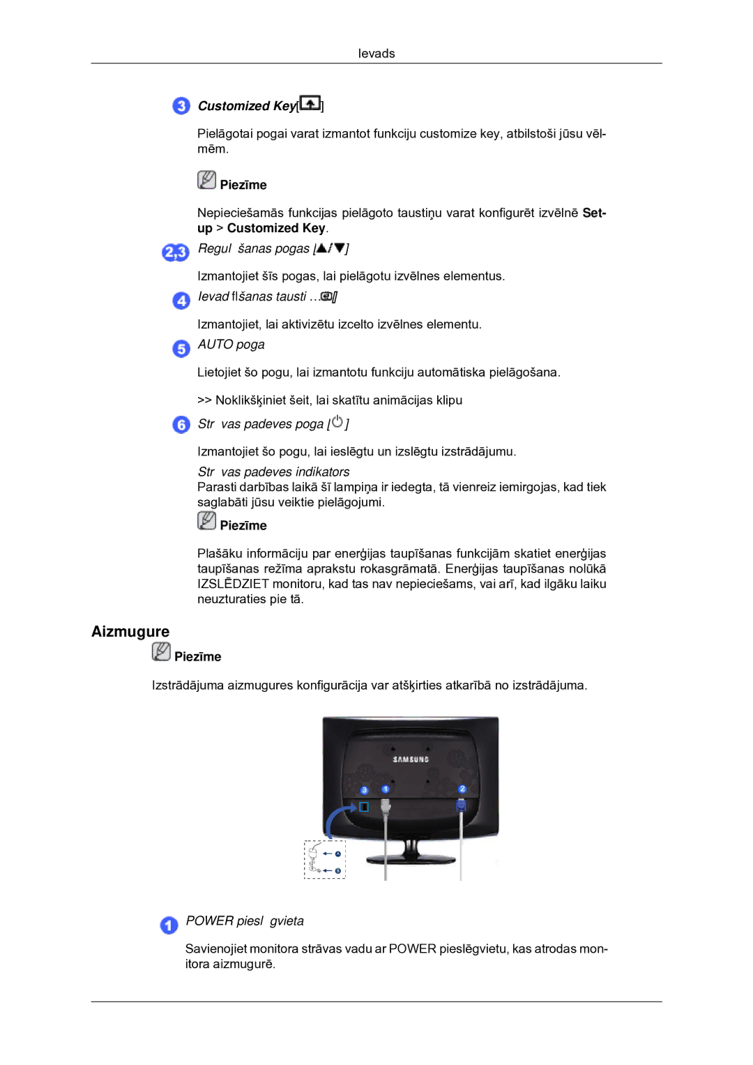 Samsung LS20CMYKF/EN, LS22CMYKF/EN, LS20CMYKFNA/EN manual Aizmugure, Customized Key 