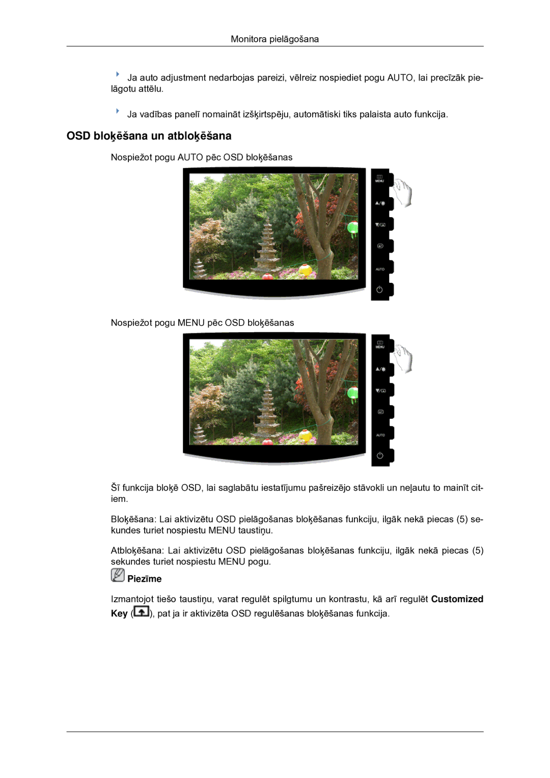 Samsung LS22CMYKF/EN, LS20CMYKF/EN, LS20CMYKFNA/EN manual OSD bloķēšana un atbloķēšana 