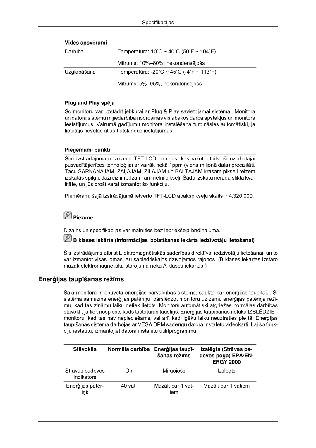 Samsung LS20CMYKFNA/EN, LS20CMYKF/EN, LS22CMYKF/EN manual Enerģijas taupīšanas režīms 