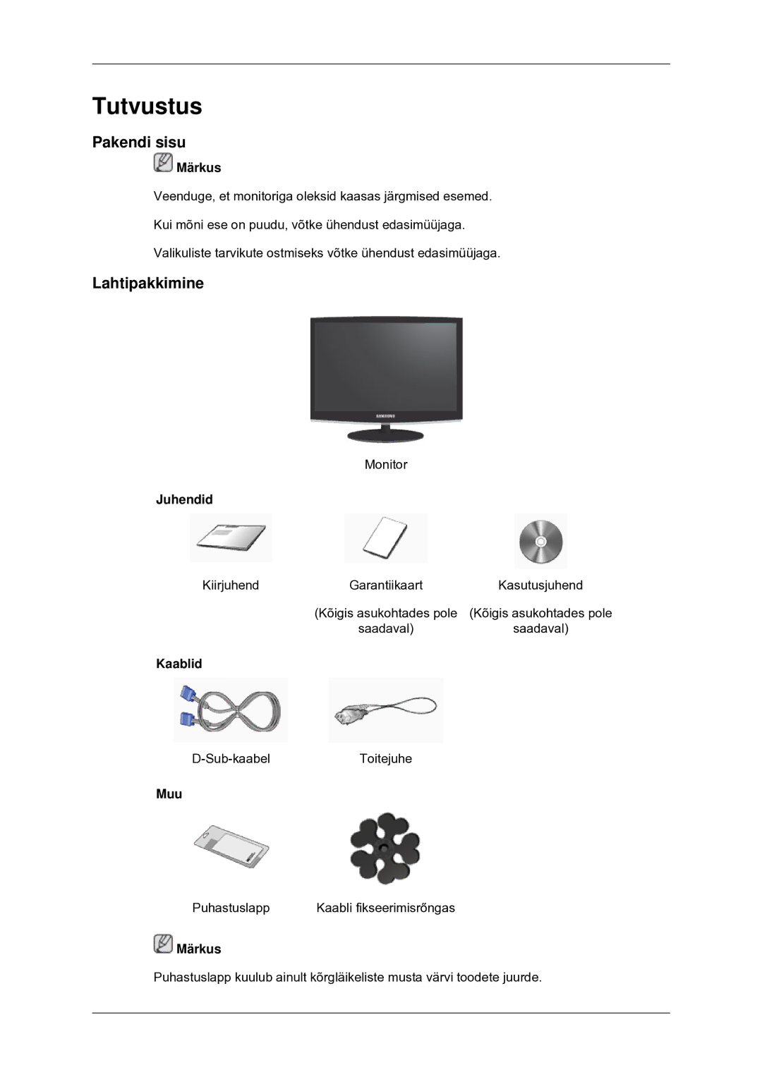 Samsung LS22CMYKF/EN, LS20CMYKF/EN, LS20CMYKFNA/EN manual Tutvustus, Pakendi sisu, Lahtipakkimine 