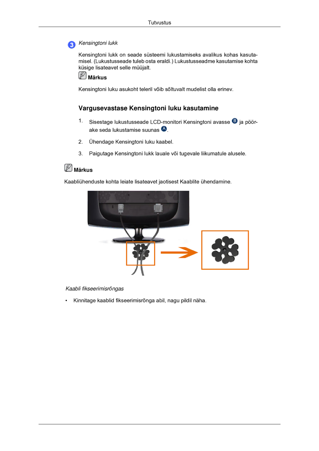 Samsung LS22CMYKF/EN, LS20CMYKF/EN, LS20CMYKFNA/EN manual Vargusevastase Kensingtoni luku kasutamine, Kensingtoni lukk 