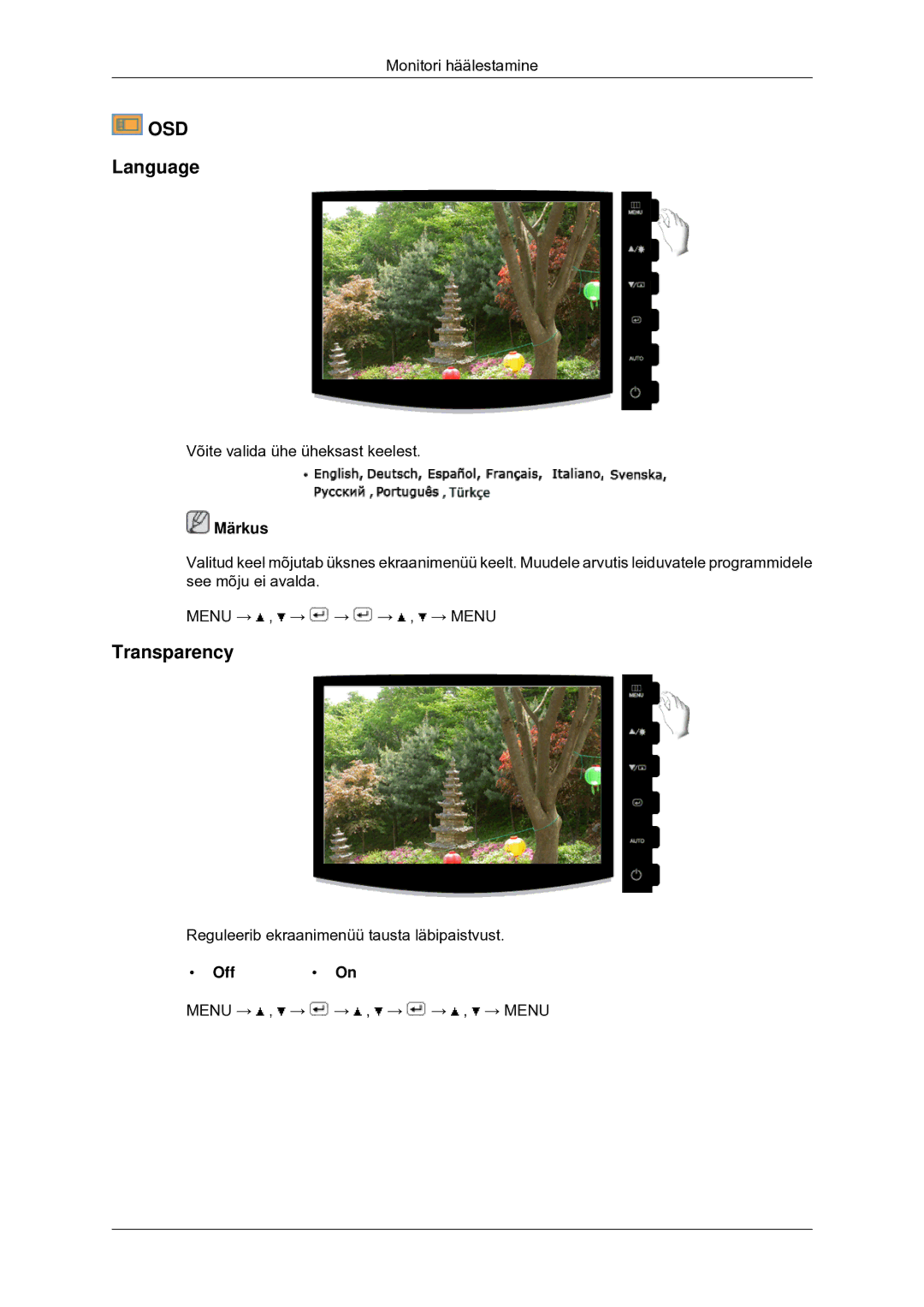 Samsung LS20CMYKF/EN, LS22CMYKF/EN, LS20CMYKFNA/EN manual Language, Transparency, Off 