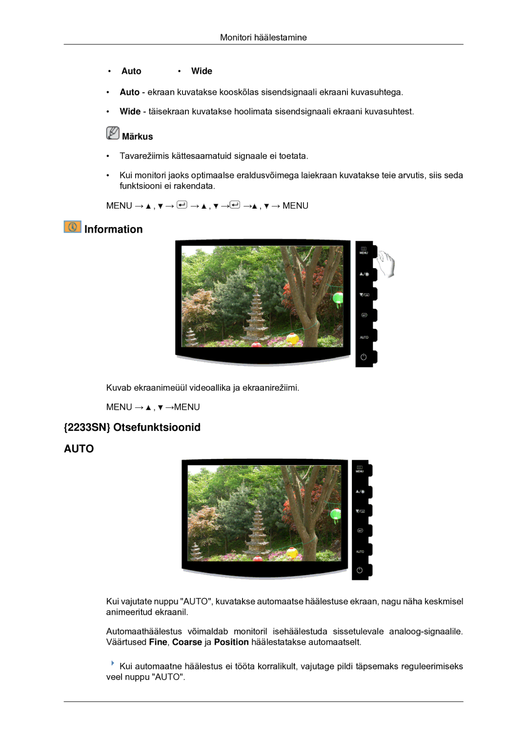 Samsung LS20CMYKF/EN, LS22CMYKF/EN, LS20CMYKFNA/EN manual Information, 2233SN Otsefunktsioonid, Auto Wide 