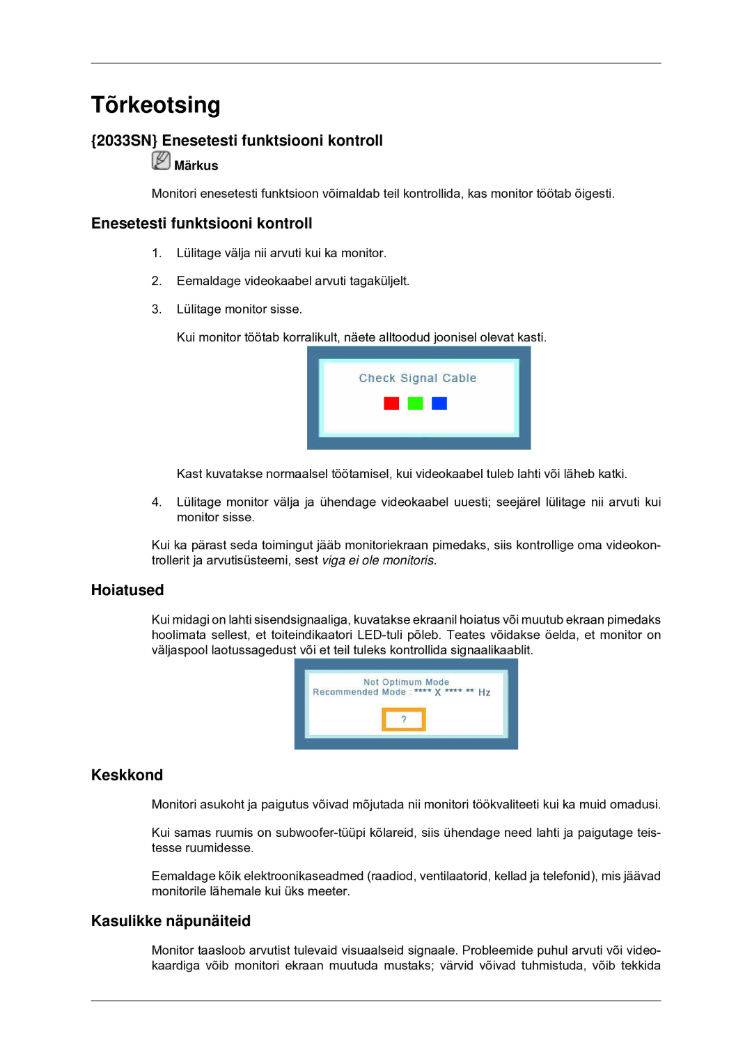 Samsung LS22CMYKF/EN, LS20CMYKF/EN, LS20CMYKFNA/EN manual Tõrkeotsing 