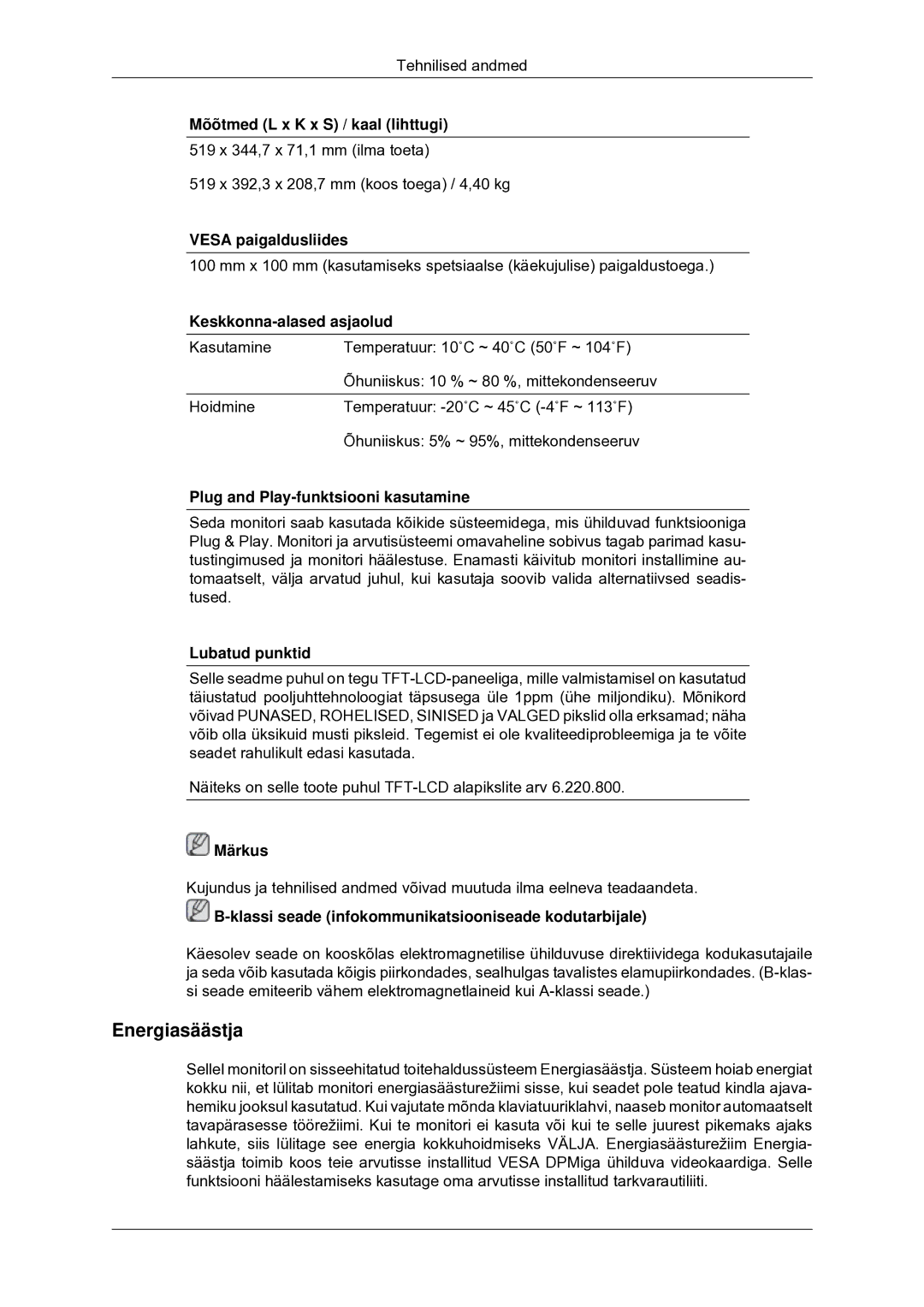 Samsung LS22CMYKF/EN, LS20CMYKF/EN, LS20CMYKFNA/EN manual Energiasäästja 