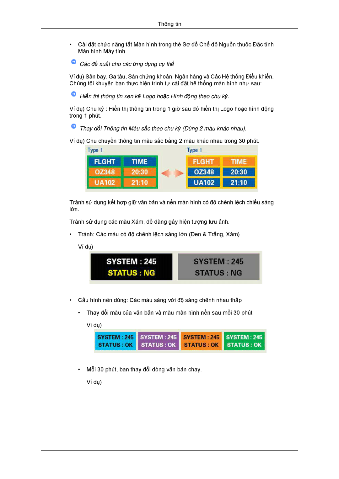 Samsung LS20CMYKFMXV manual Các đề xuất cho các ứng dụng cụ thể 