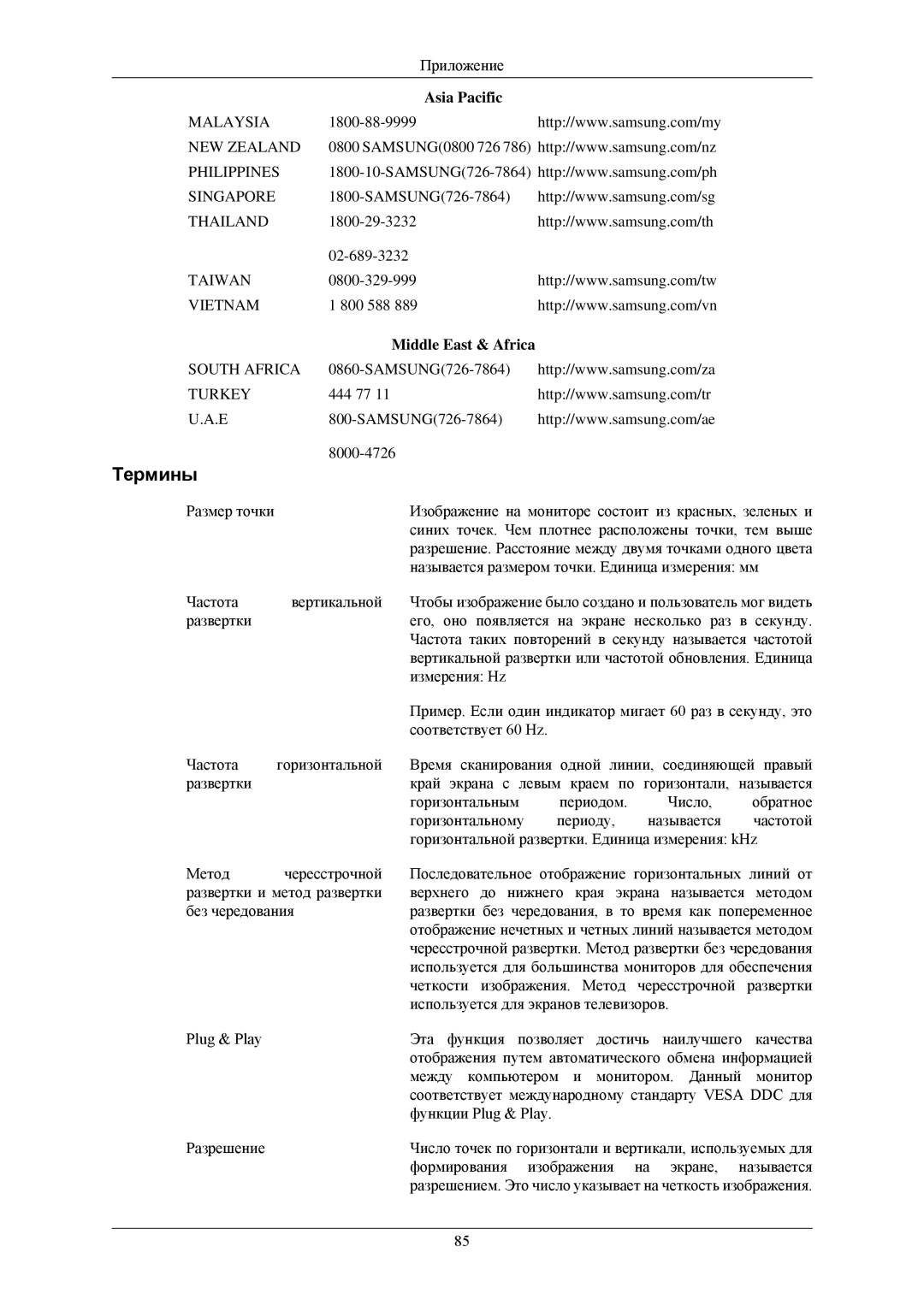 Samsung LS20CMZKFV/EN, LS20CMZKFVA/EN, LS20CMZKFNA/EN, LS20CMZKFVSCI, LS20CMZKFNASEN manual Термины, Middle East & Africa 