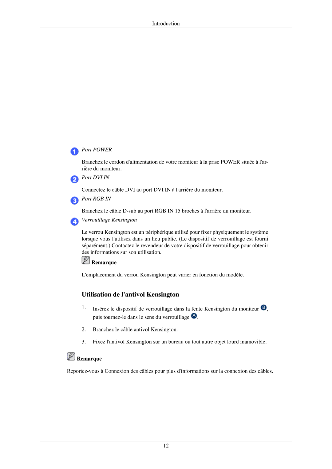 Samsung LS20CMZKFV/EN, LS20CMZKFVA/EN, LS22CMZKFV/ZA manual Utilisation de lantivol Kensington 