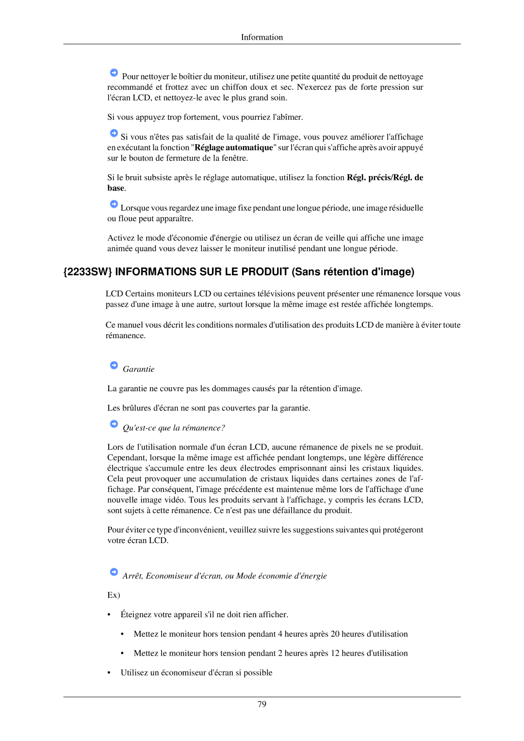 Samsung LS22CMZKFV/ZA, LS20CMZKFVA/EN, LS20CMZKFV/EN manual 2233SW Informations SUR LE Produit Sans rétention dimage 