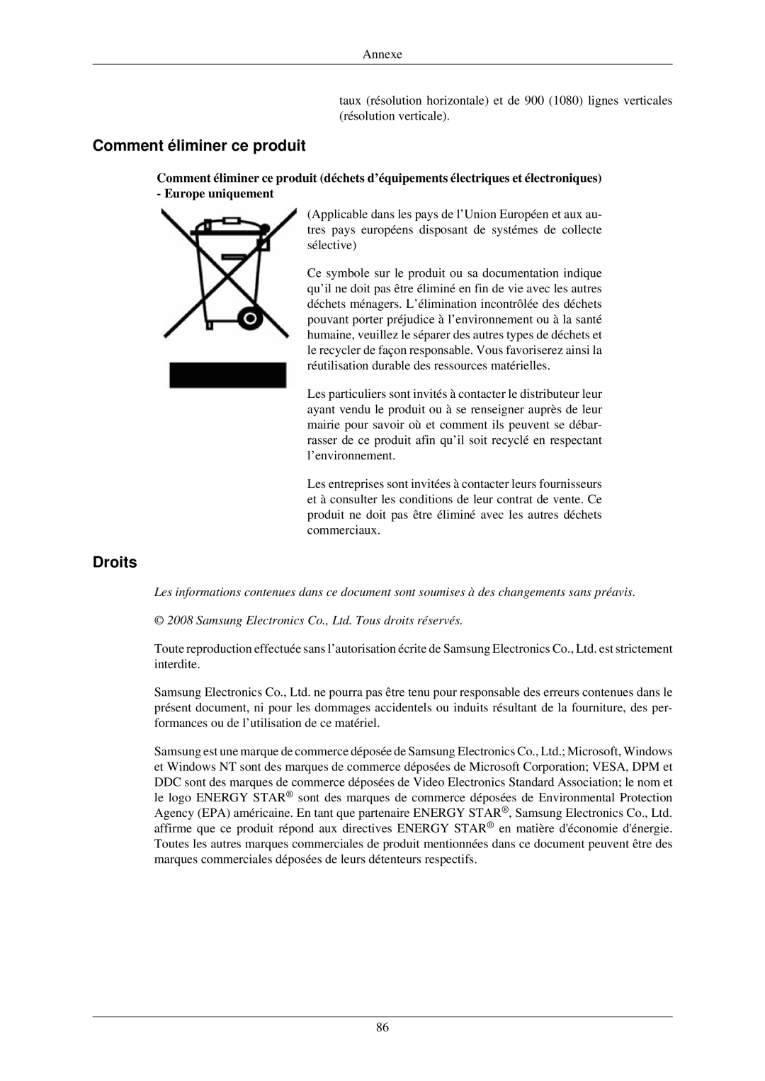 Samsung LS20CMZKFVA/EN, LS20CMZKFV/EN, LS22CMZKFV/ZA manual Comment éliminer ce produit, Droits 