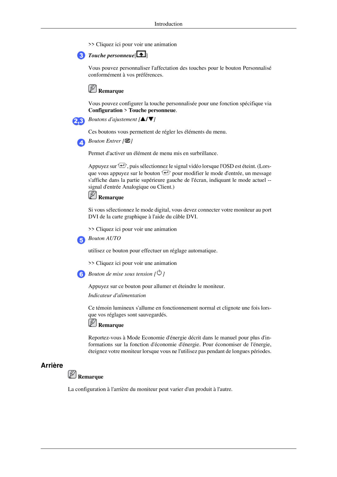 Samsung LS20CMZKFV/EN, LS20CMZKFVA/EN, LS22CMZKFV/ZA manual Arrière, Touche personneue 