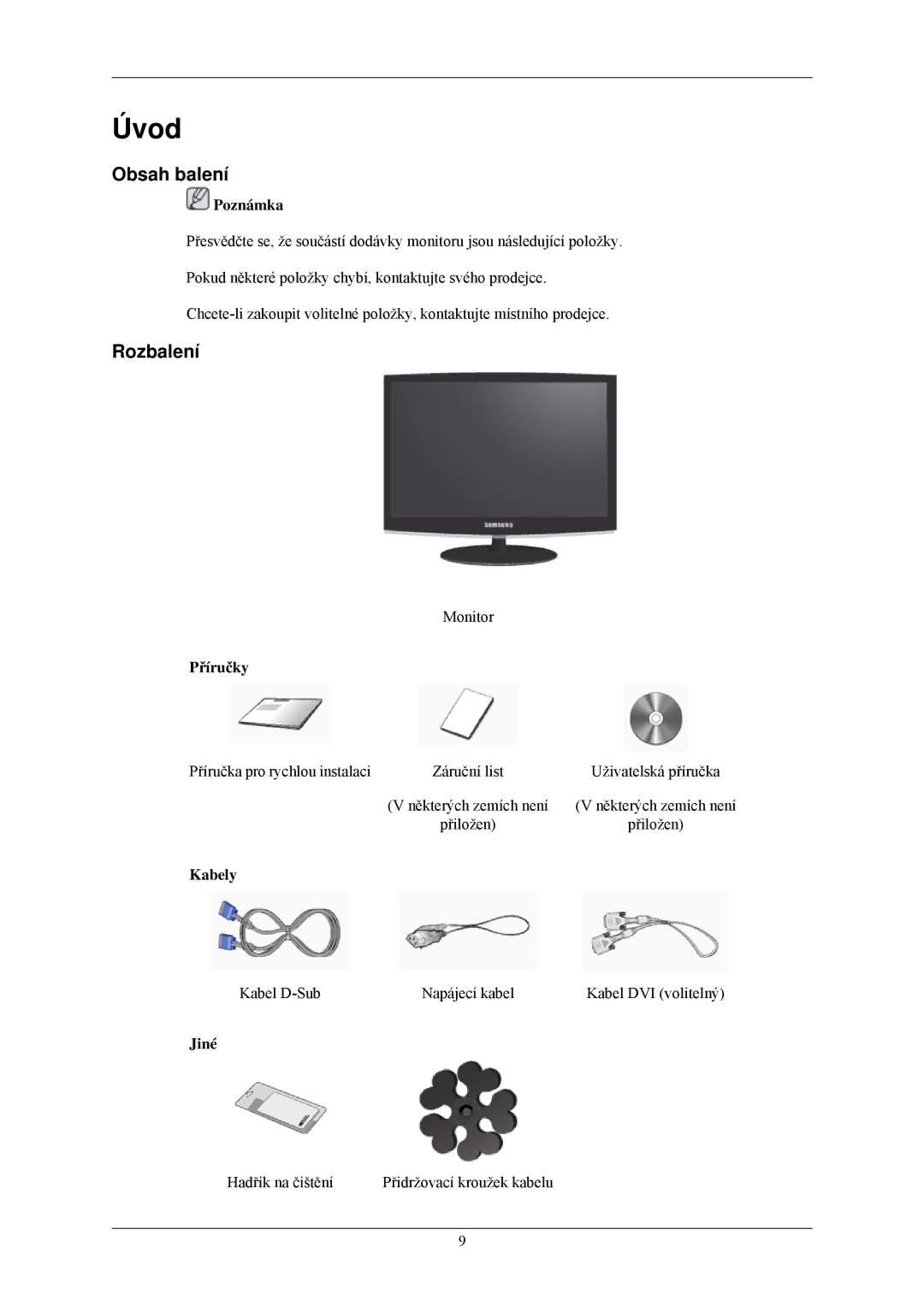 Samsung LS20CMZKFV/EN, LS20CMZKFVA/EN, LS22CMZKFV/ZA manual Úvod, Obsah balení, Rozbalení 