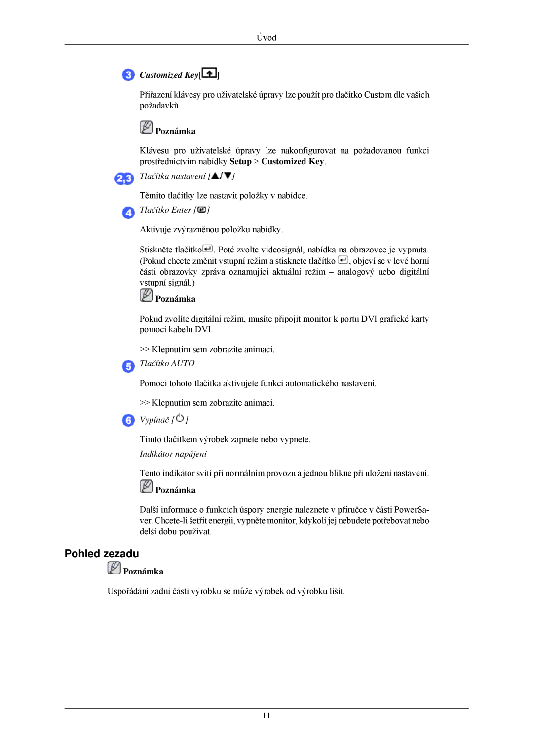 Samsung LS20CMZKFVA/EN, LS20CMZKFV/EN, LS22CMZKFV/ZA manual Pohled zezadu, Customized Key 