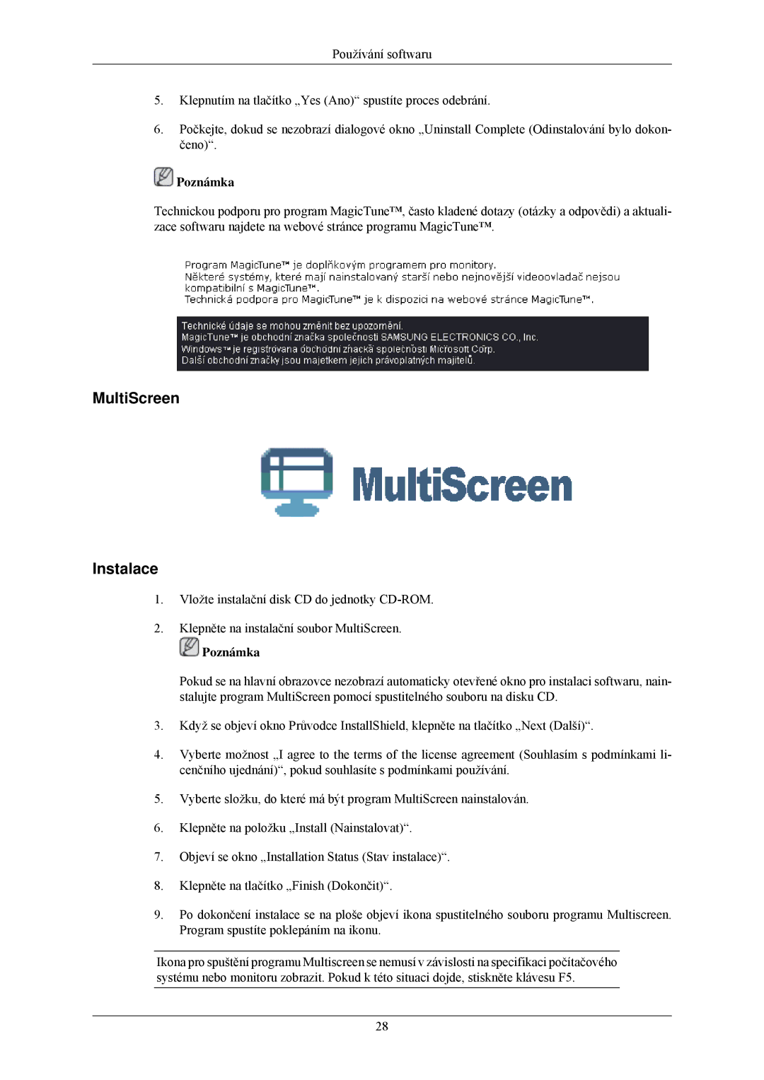 Samsung LS22CMZKFV/ZA, LS20CMZKFVA/EN, LS20CMZKFV/EN manual MultiScreen Instalace 