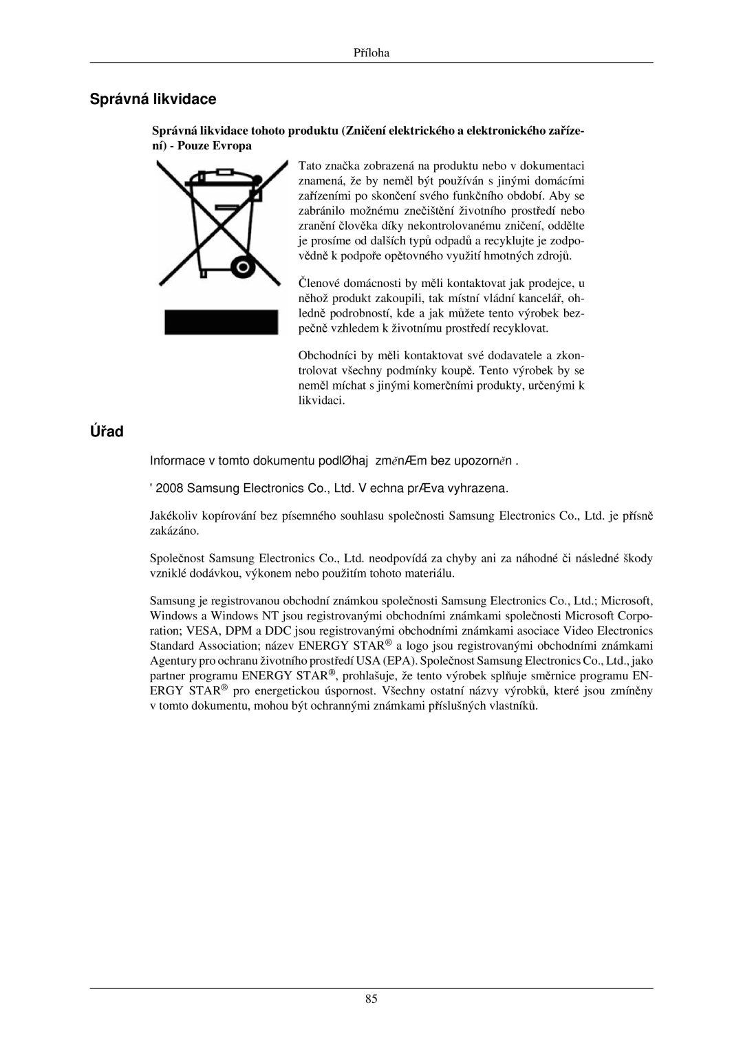 Samsung LS22CMZKFV/ZA, LS20CMZKFVA/EN, LS20CMZKFV/EN manual Správná likvidace, Úřad 