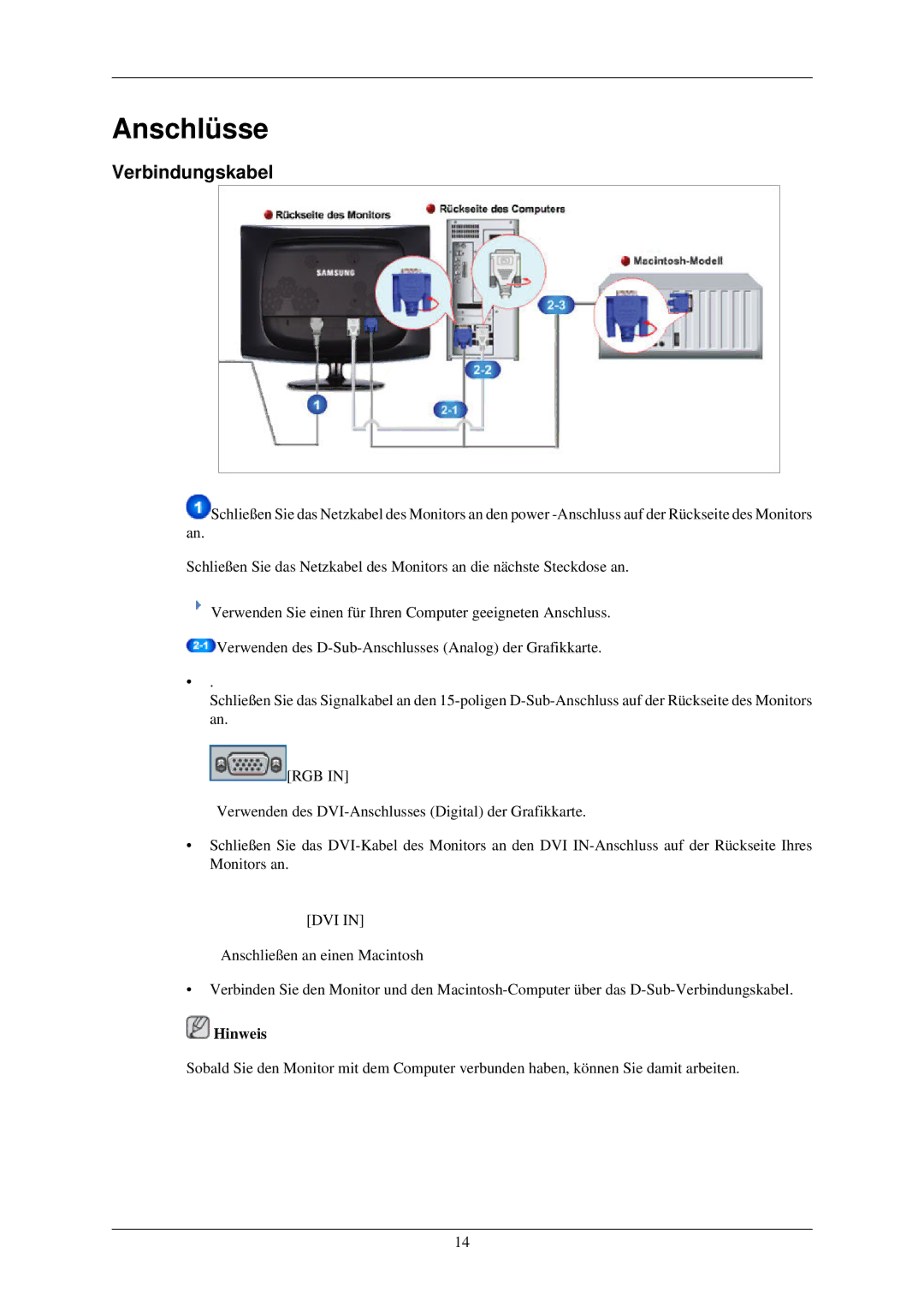 Samsung LS20CMZKFV/EN, LS20CMZKFVA/EN manual Anschlüsse, Verbindungskabel 