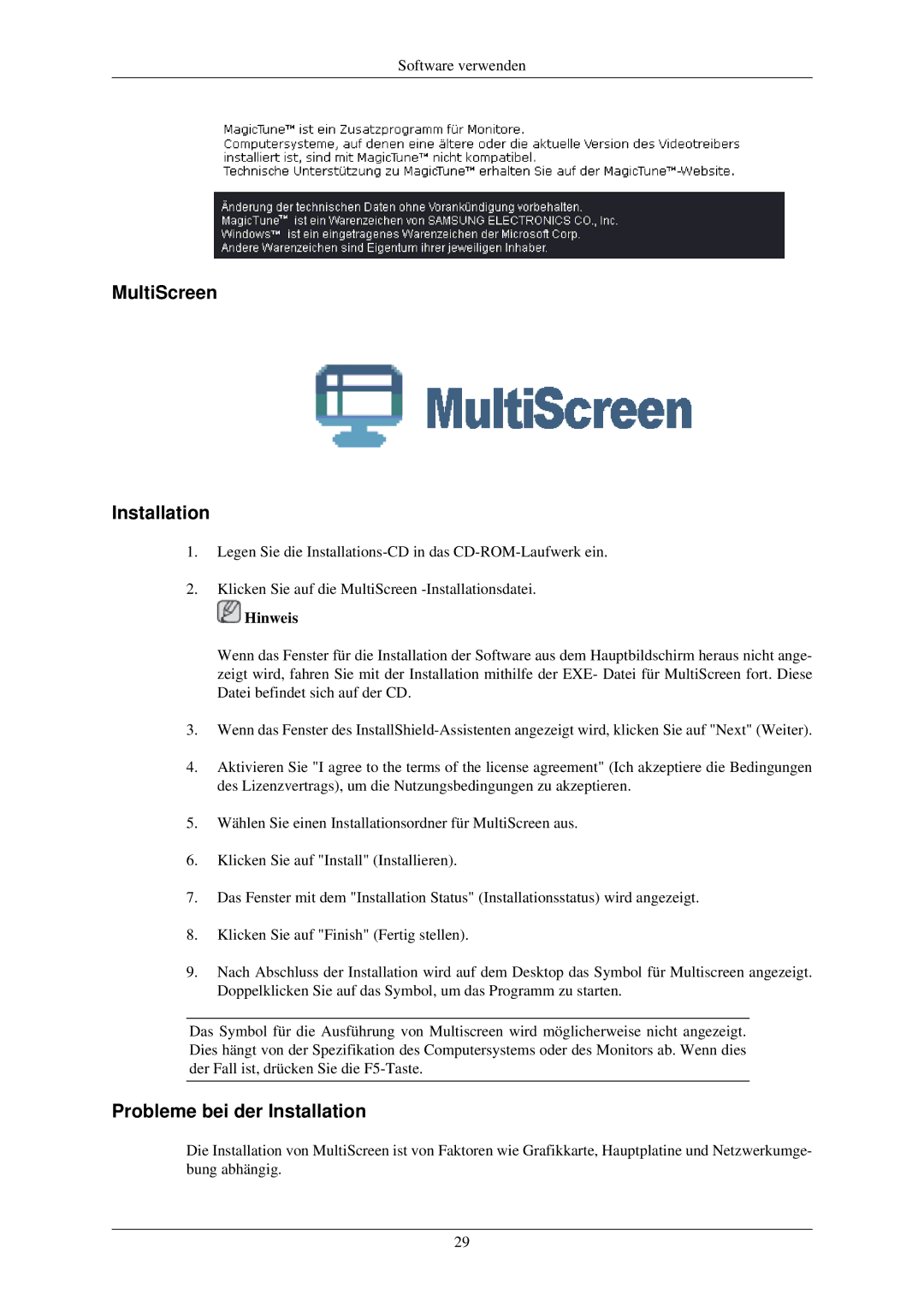 Samsung LS20CMZKFVA/EN, LS20CMZKFV/EN manual MultiScreen Installation 
