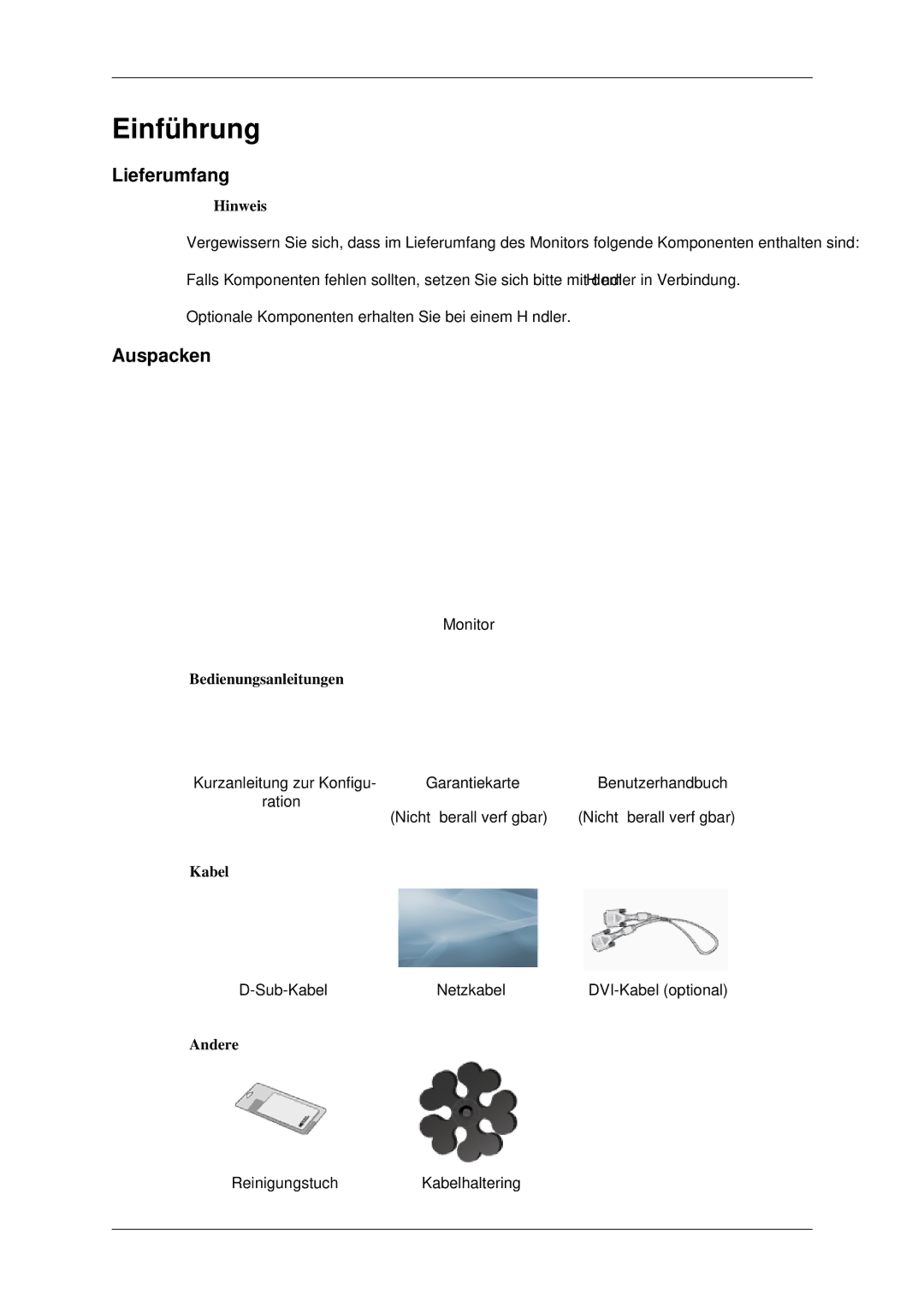 Samsung LS20CMZKFVA/EN, LS20CMZKFV/EN manual Lieferumfang, Auspacken 