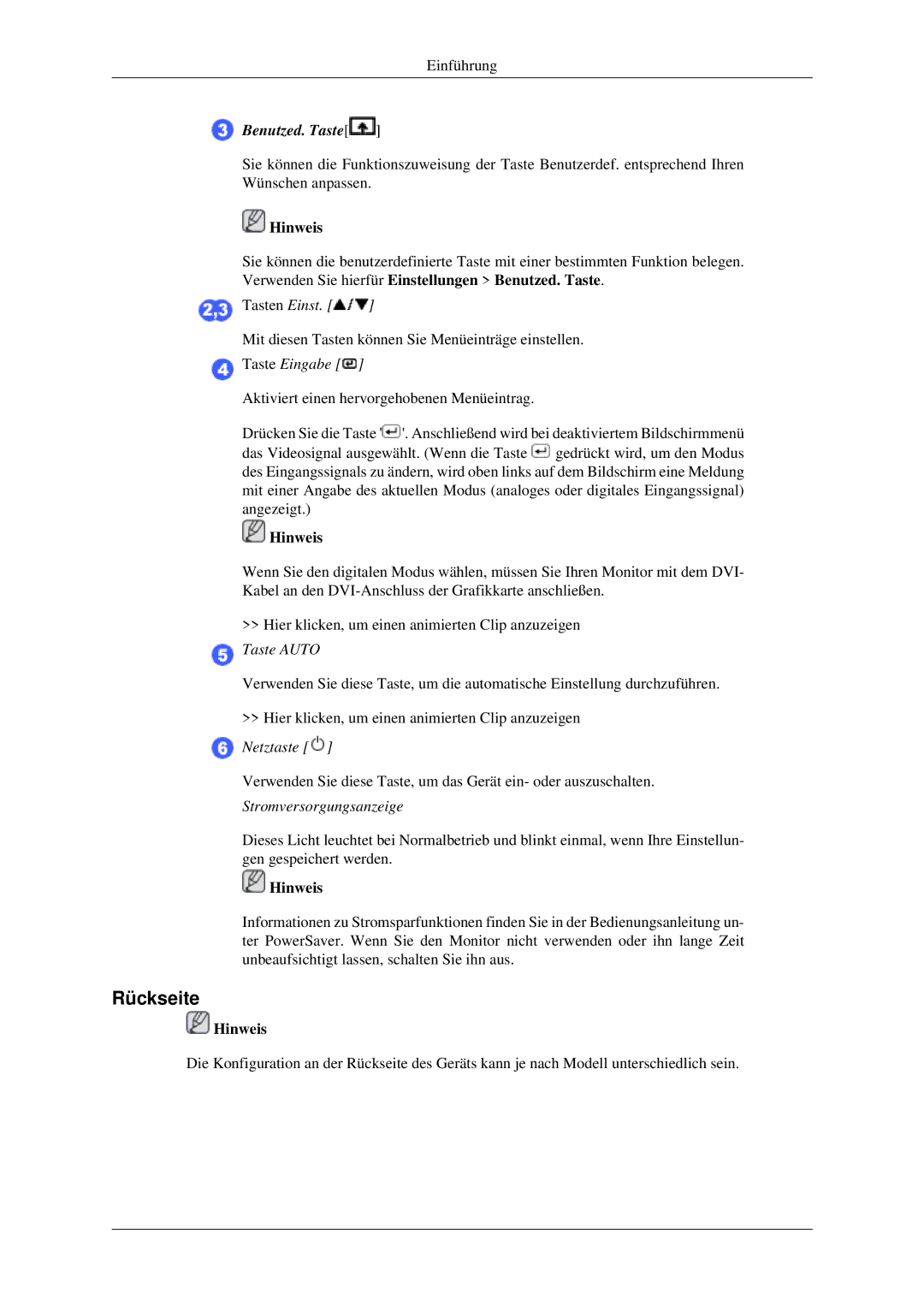 Samsung LS20CMZKFVA/EN, LS20CMZKFV/EN manual Rückseite, Benutzed. Taste 