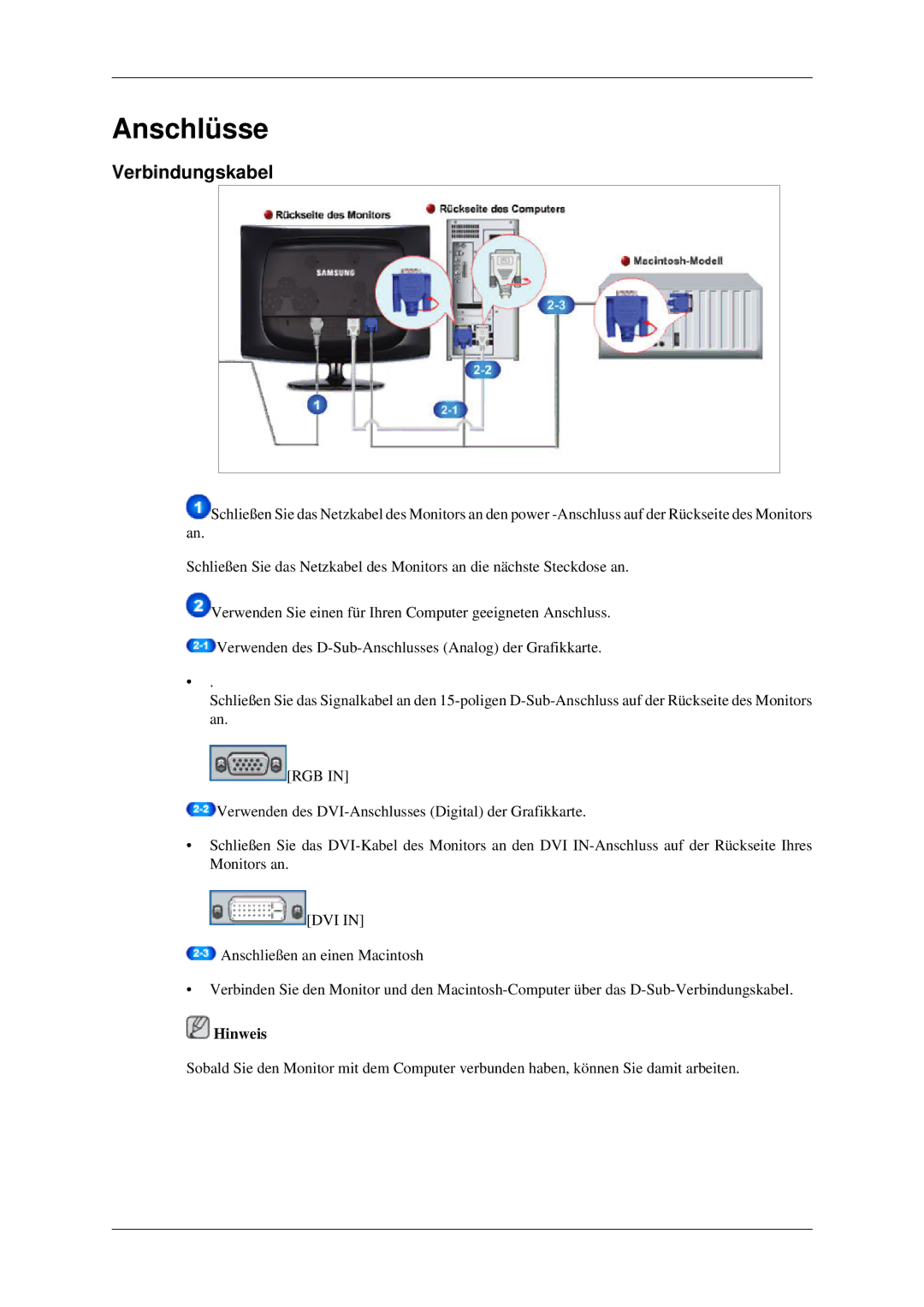 Samsung LS20CMZKFV/EN, LS20CMZKFVA/EN manual Anschlüsse, Verbindungskabel 