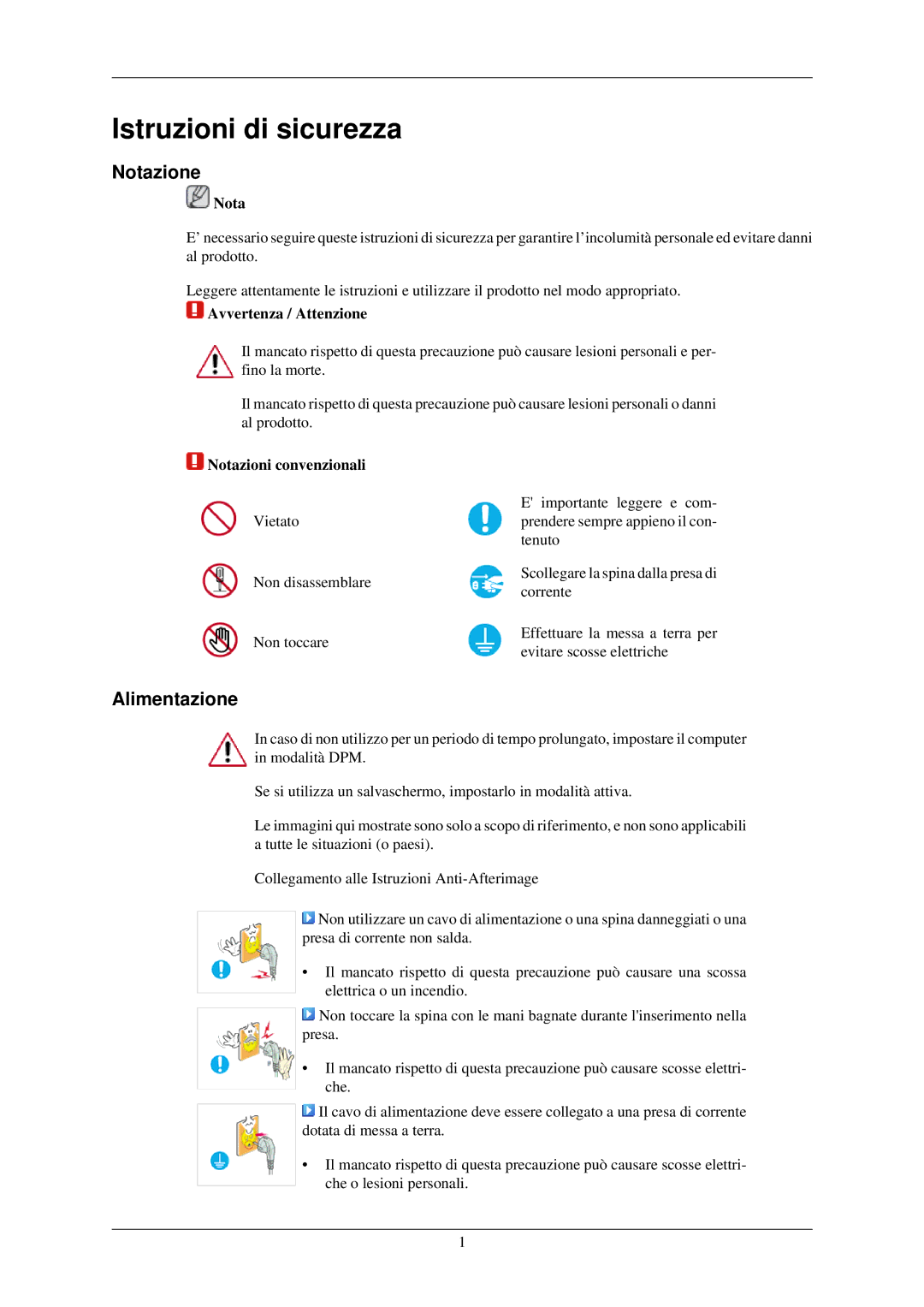 Samsung LS20CMZKFVA/EN, LS20CMZKFV/EN manual Istruzioni di sicurezza, Notazione, Alimentazione 