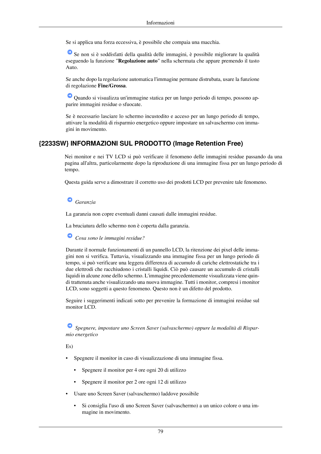 Samsung LS20CMZKFVA/EN, LS20CMZKFV/EN manual 2233SW Informazioni SUL Prodotto Image Retention Free 