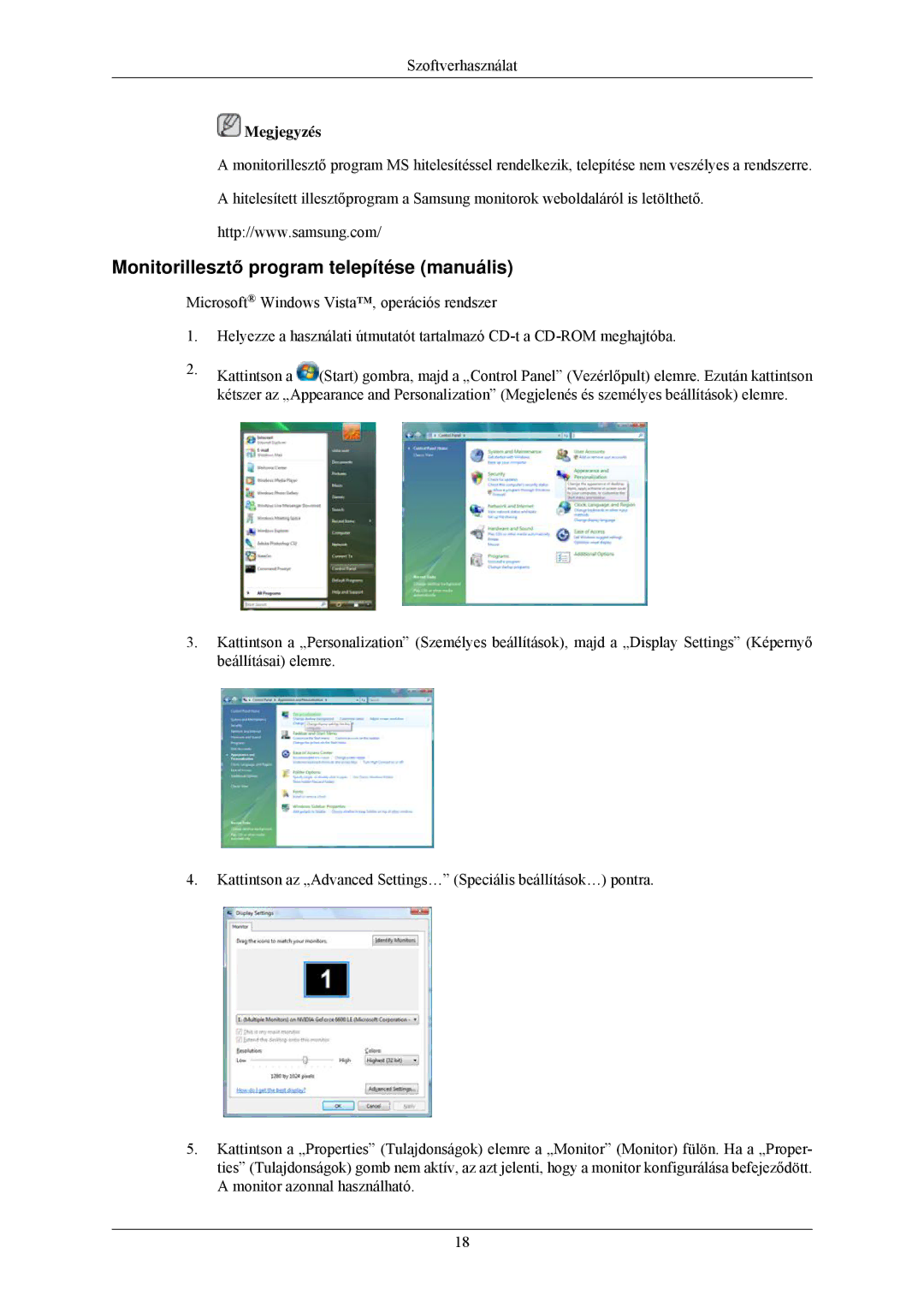 Samsung LS20CMZKFV/EN, LS20CMZKFVA/EN manual Monitorillesztő program telepítése manuális 