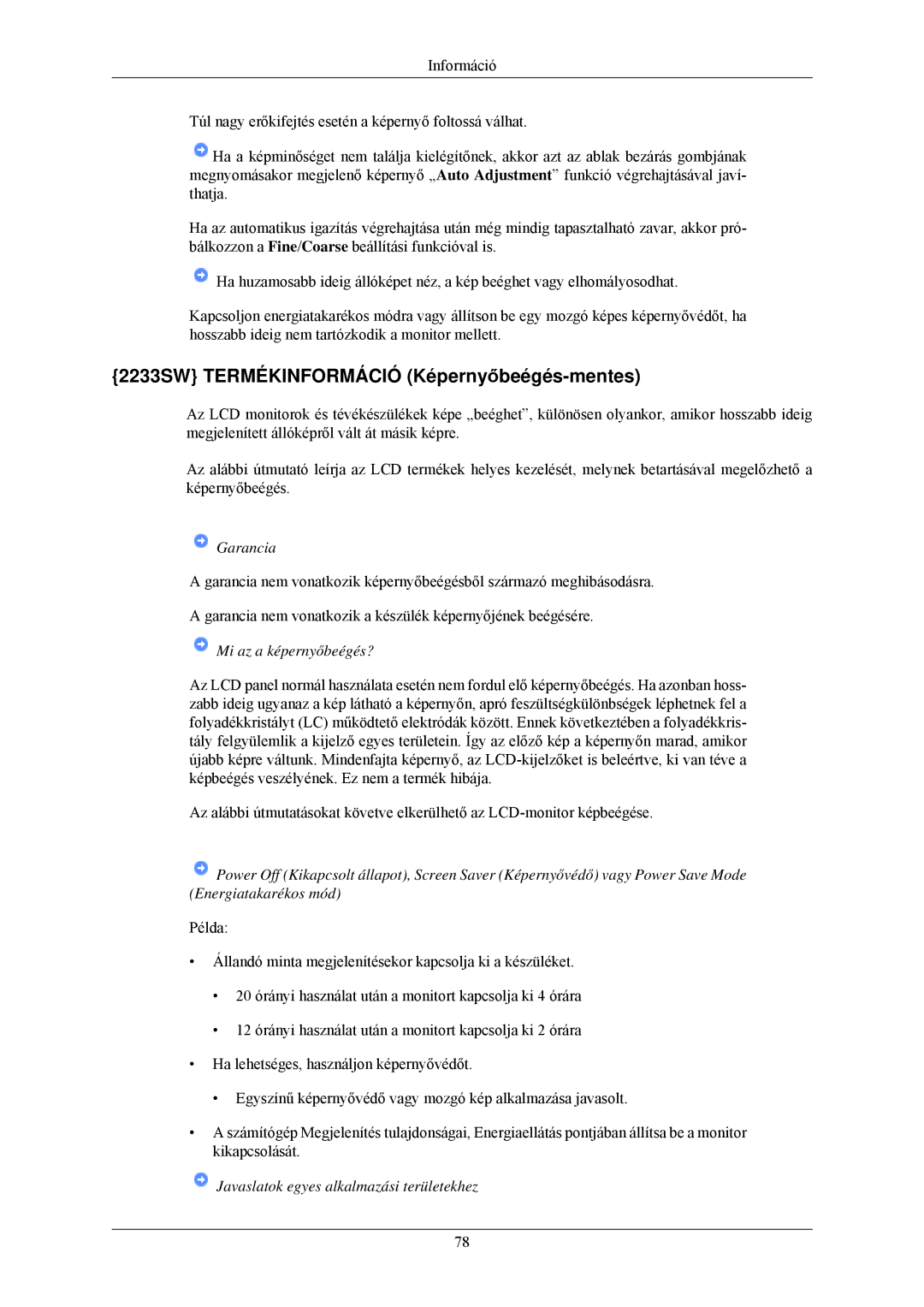 Samsung LS20CMZKFV/EN, LS20CMZKFVA/EN manual 2233SW Termékinformáció Képernyőbeégés-mentes 