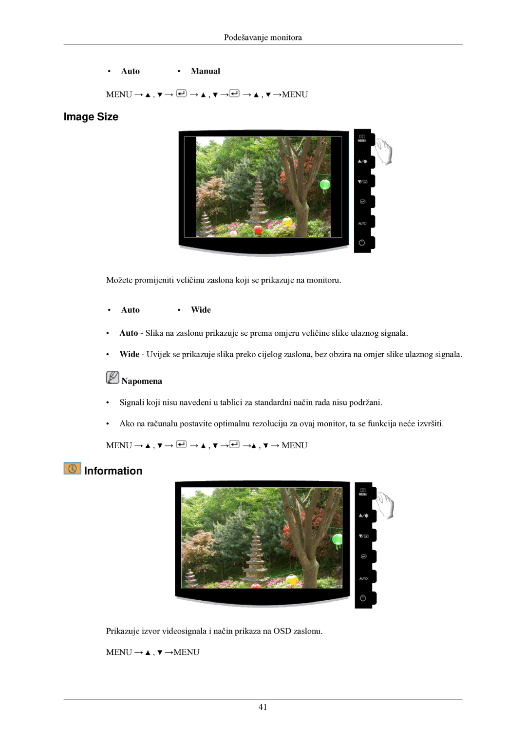 Samsung LS20CMZKFVA/EN, LS20CMZKFV/EN manual Image Size, Information, Auto Manual, Auto Wide 