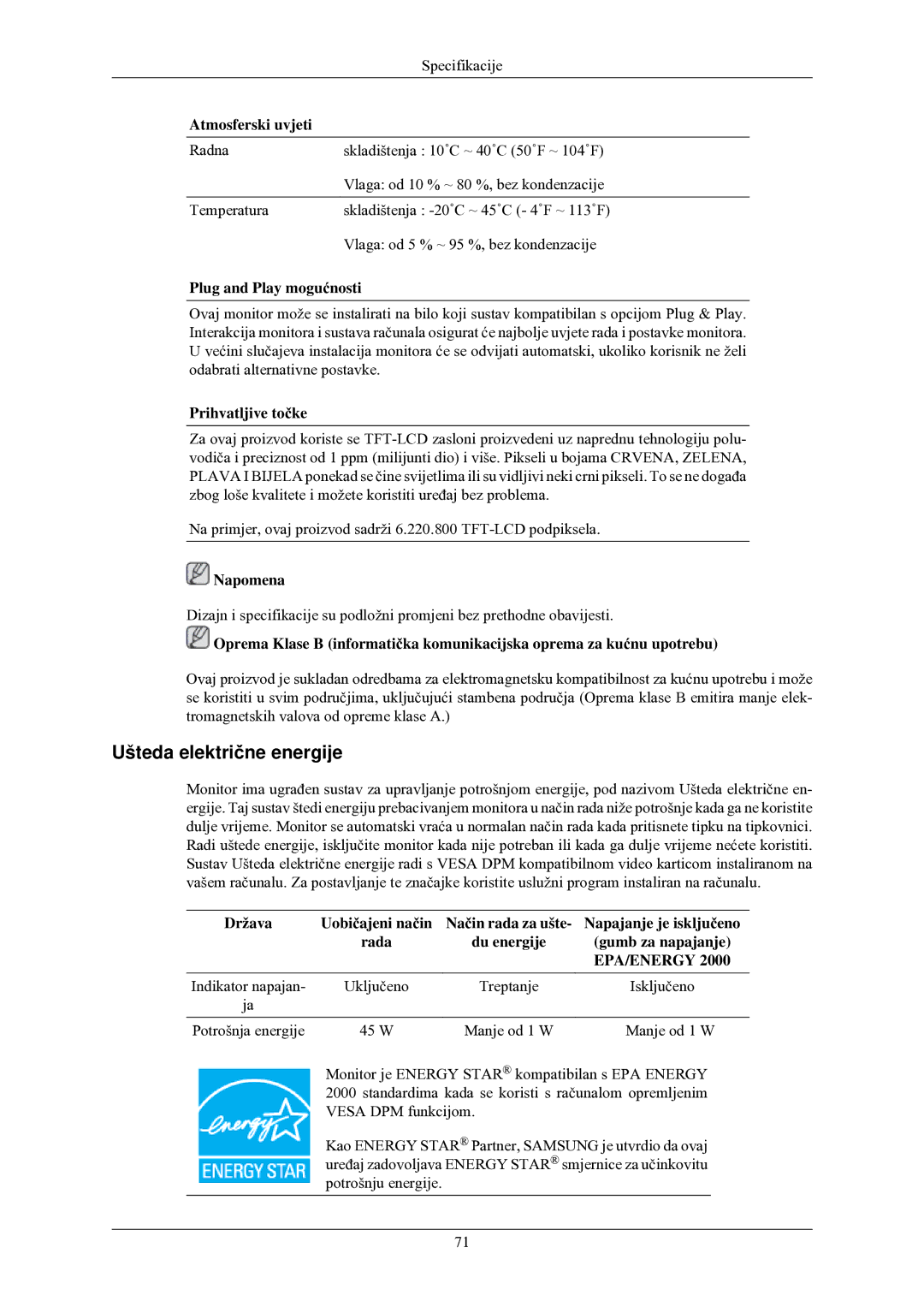 Samsung LS20CMZKFVA/EN, LS20CMZKFV/EN manual Ušteda električne energije 