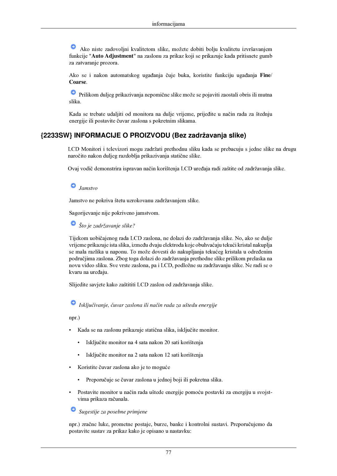 Samsung LS20CMZKFVA/EN, LS20CMZKFV/EN manual 2233SW Informacije O Proizvodu Bez zadržavanja slike 