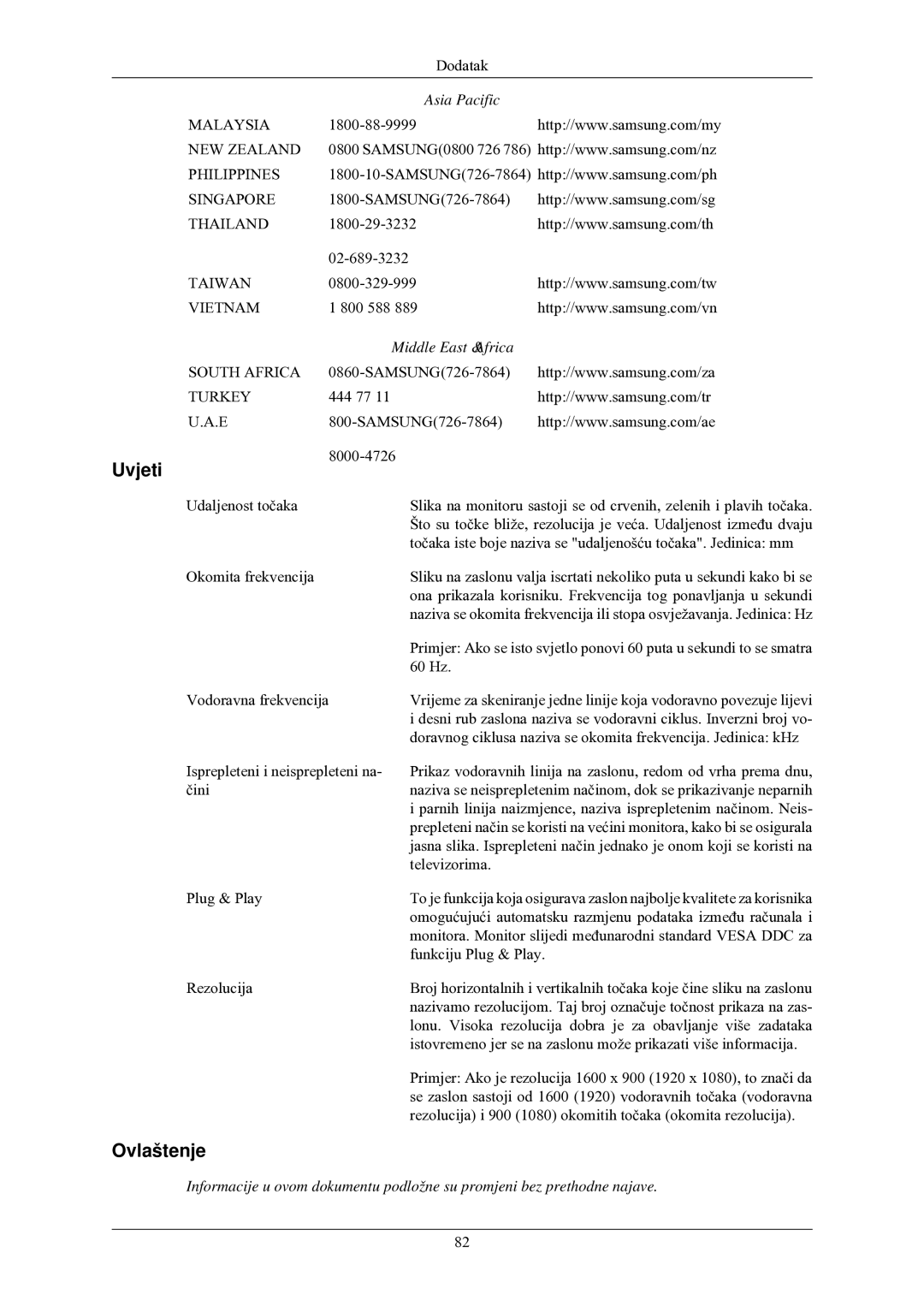 Samsung LS20CMZKFV/EN, LS20CMZKFVA/EN manual Uvjeti, Ovlaštenje, Middle East & Africa 