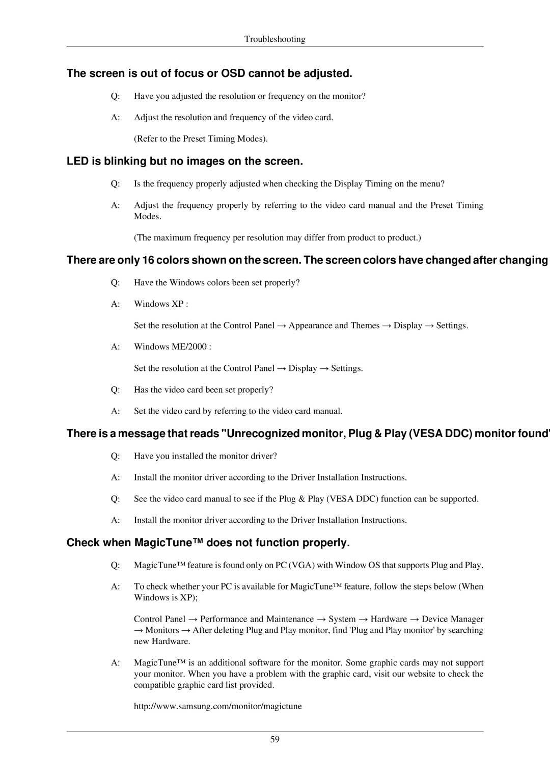 Samsung LS20CMZKFV/XJ manual Screen is out of focus or OSD cannot be adjusted, LED is blinking but no images on the screen 