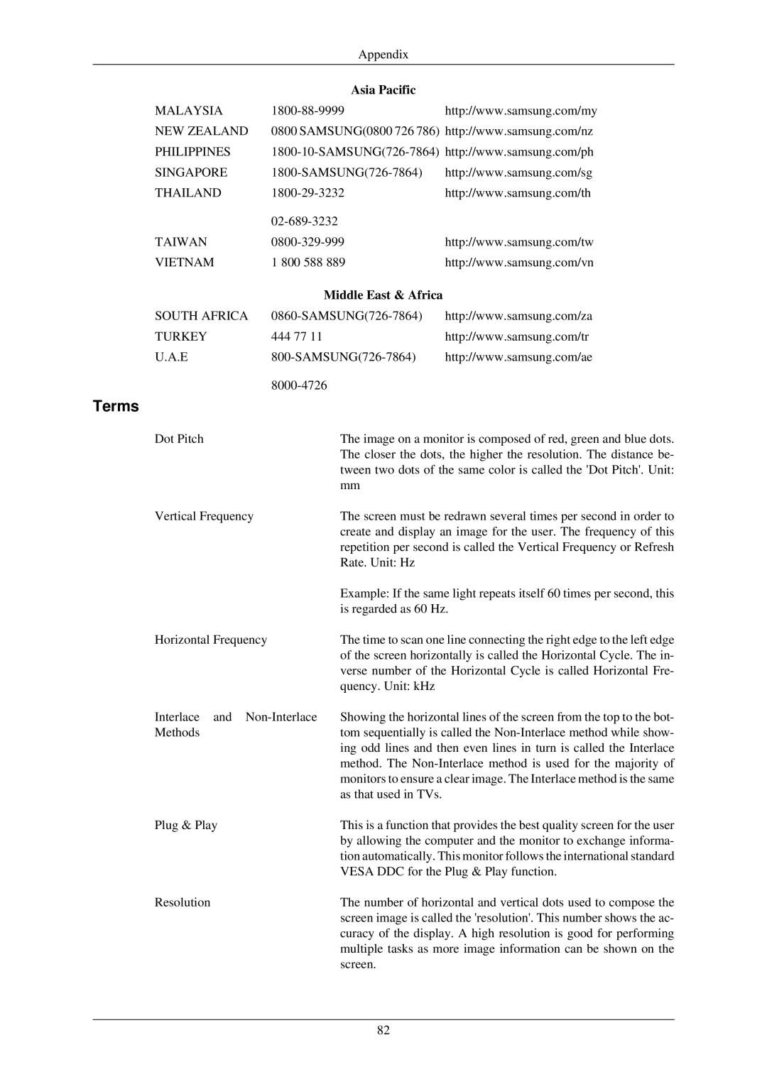 Samsung LS20CMZKFV/EN, LS20CMZKFV/XJ, LS22CMZKFV/XJ, LS20CMZKFVA/EN, LS22CMZKFV/ZA, LS20CMZKFNA/EN Terms, Middle East & Africa 