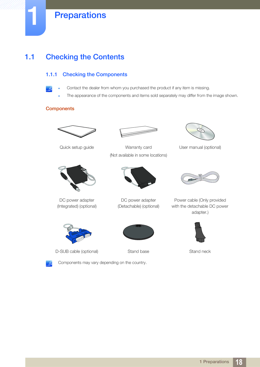 Samsung LS20D300NHMXV, LS20D300NH/CI manual Preparations, Checking the Contents 