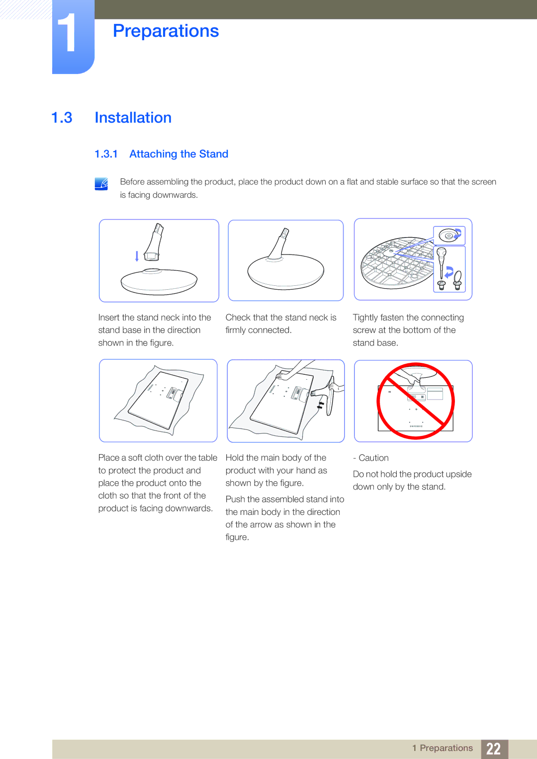 Samsung LS20D300NHMXV, LS20D300NH/CI manual Installation, Attaching the Stand 