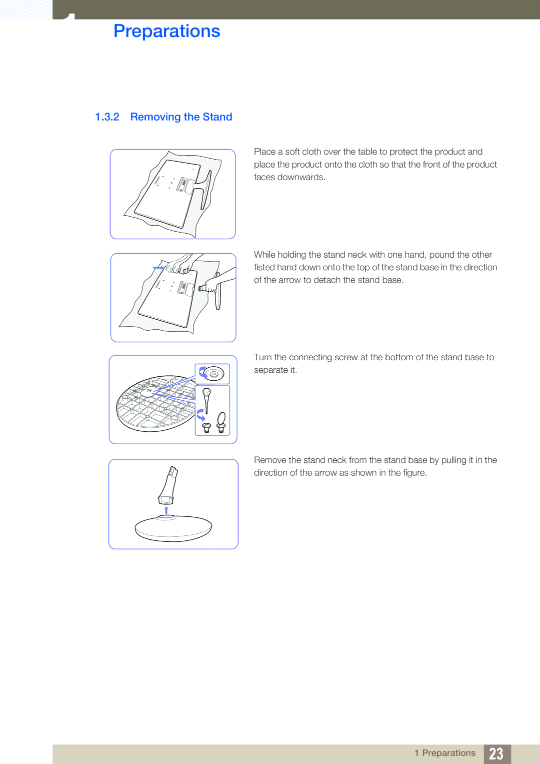 Samsung LS20D300NH/CI, LS20D300NHMXV manual Removing the Stand 