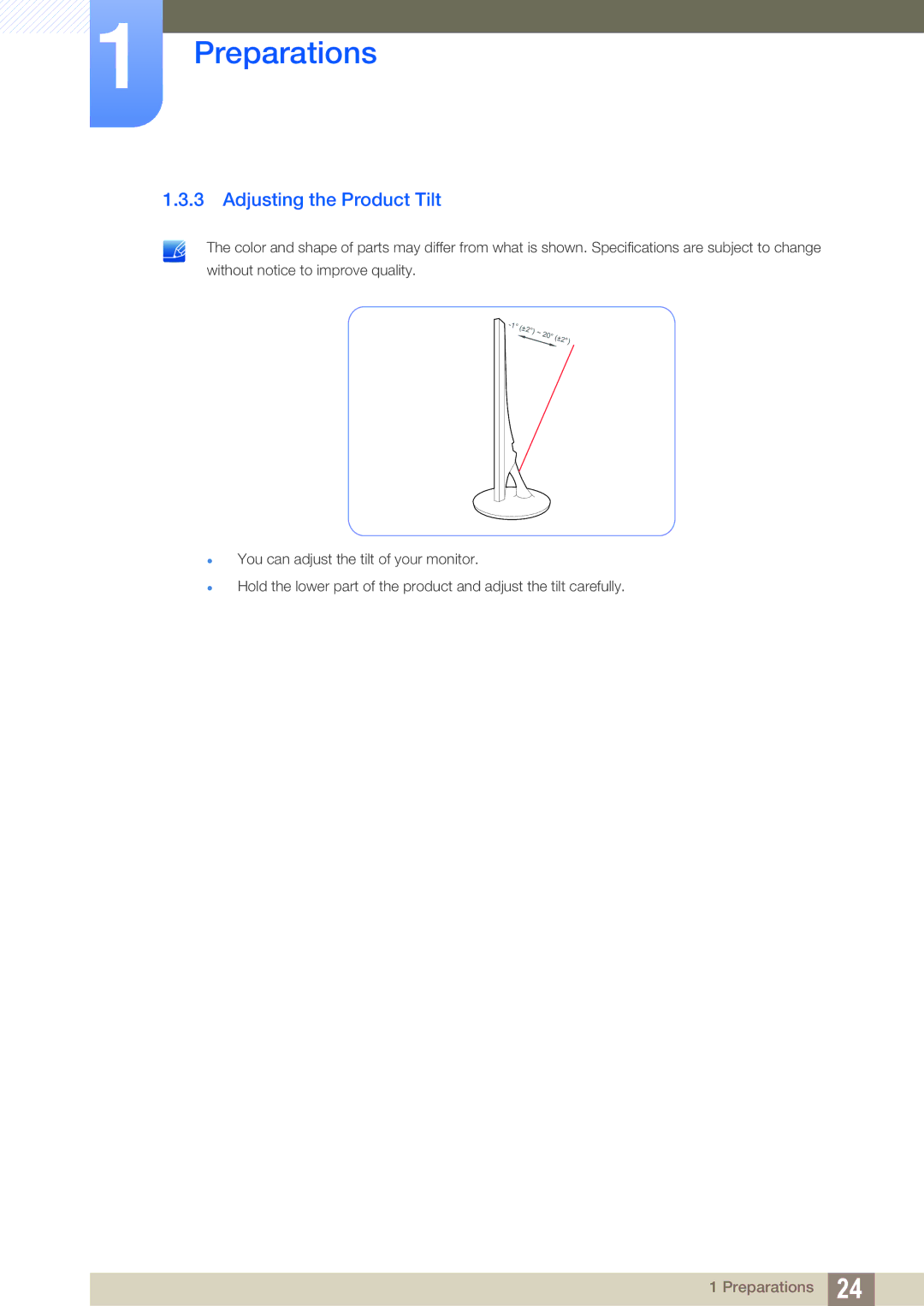 Samsung LS20D300NHMXV, LS20D300NH/CI manual Adjusting the Product Tilt 