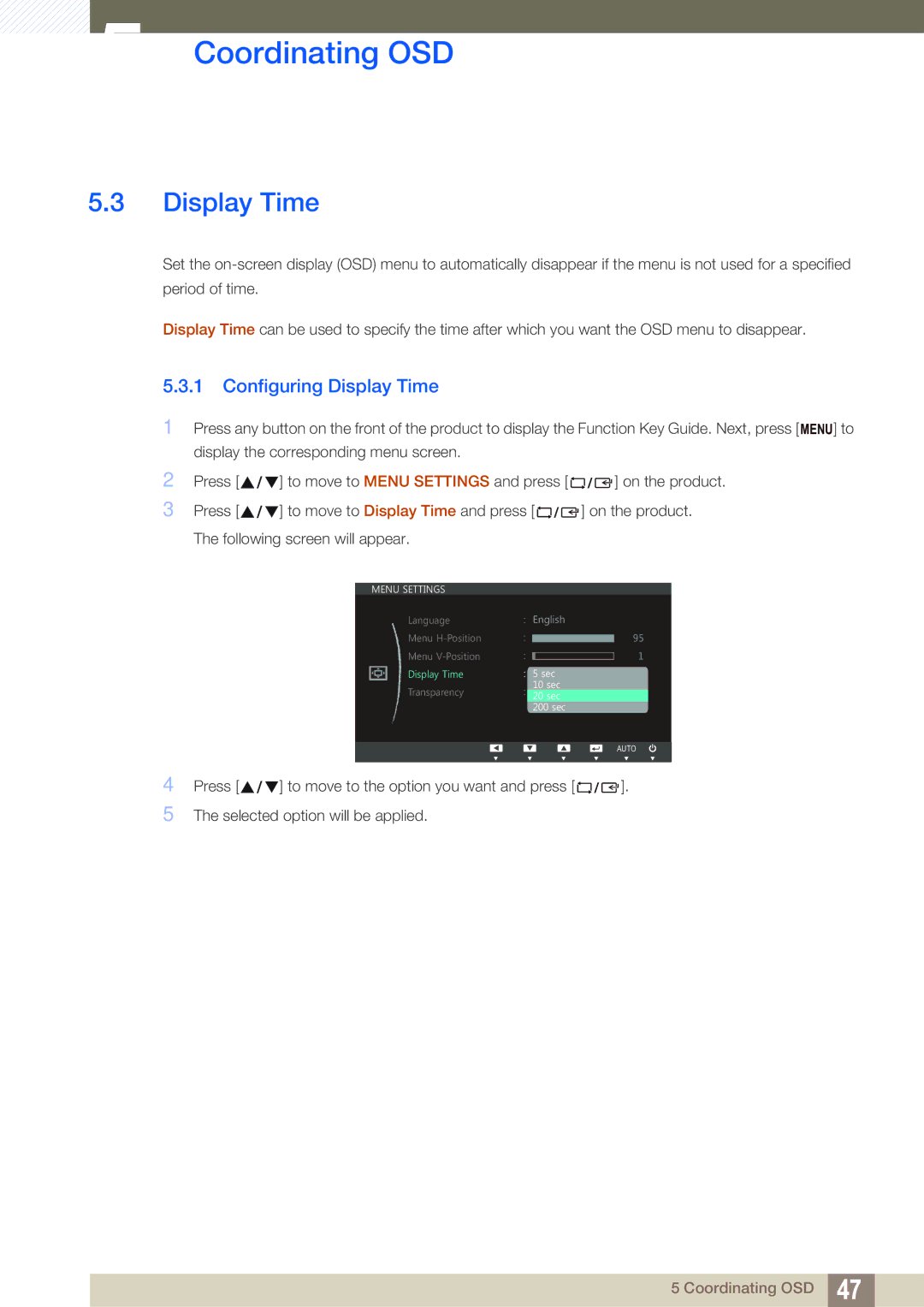 Samsung LS20D300NH/CI, LS20D300NHMXV manual Configuring Display Time 