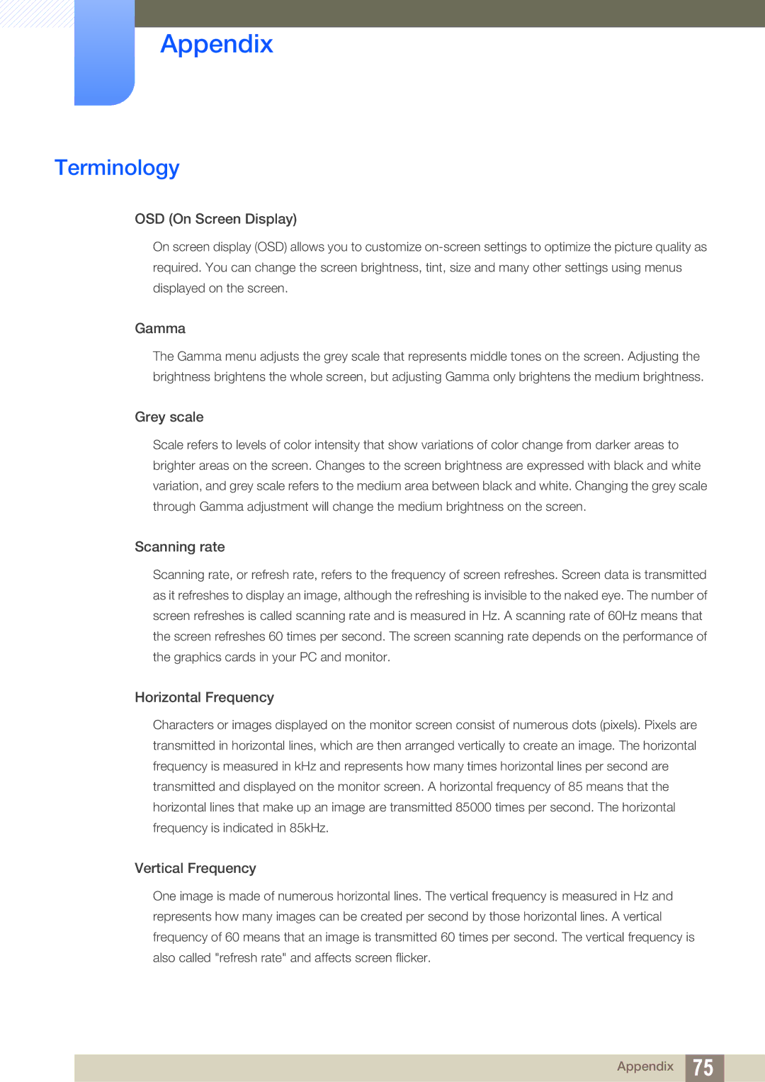 Samsung LS20D300NH/CI, LS20D300NHMXV manual Terminology, OSD On Screen Display 