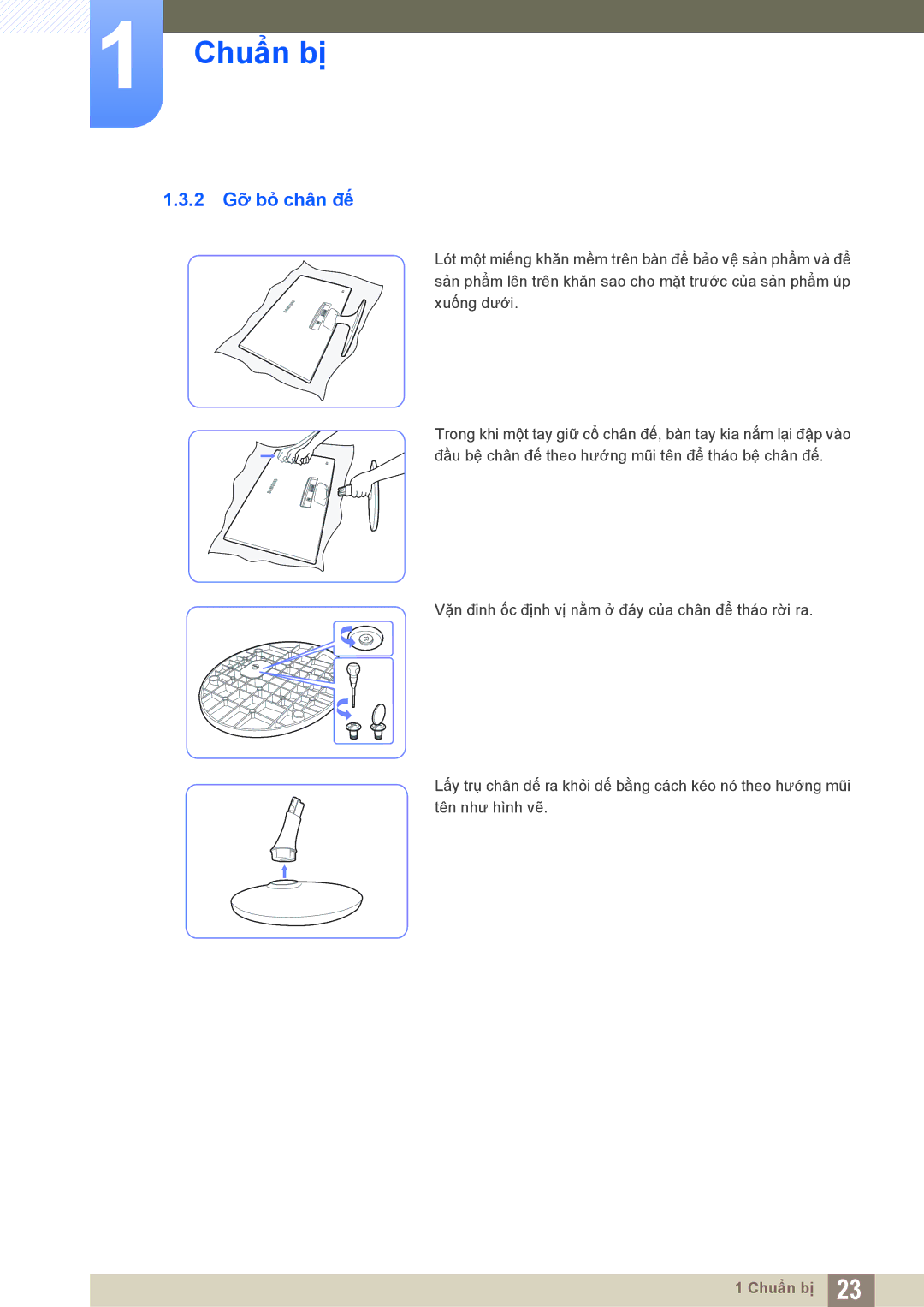 Samsung LS20D300NHMXV manual 2 Gỡ bỏ chân đế 