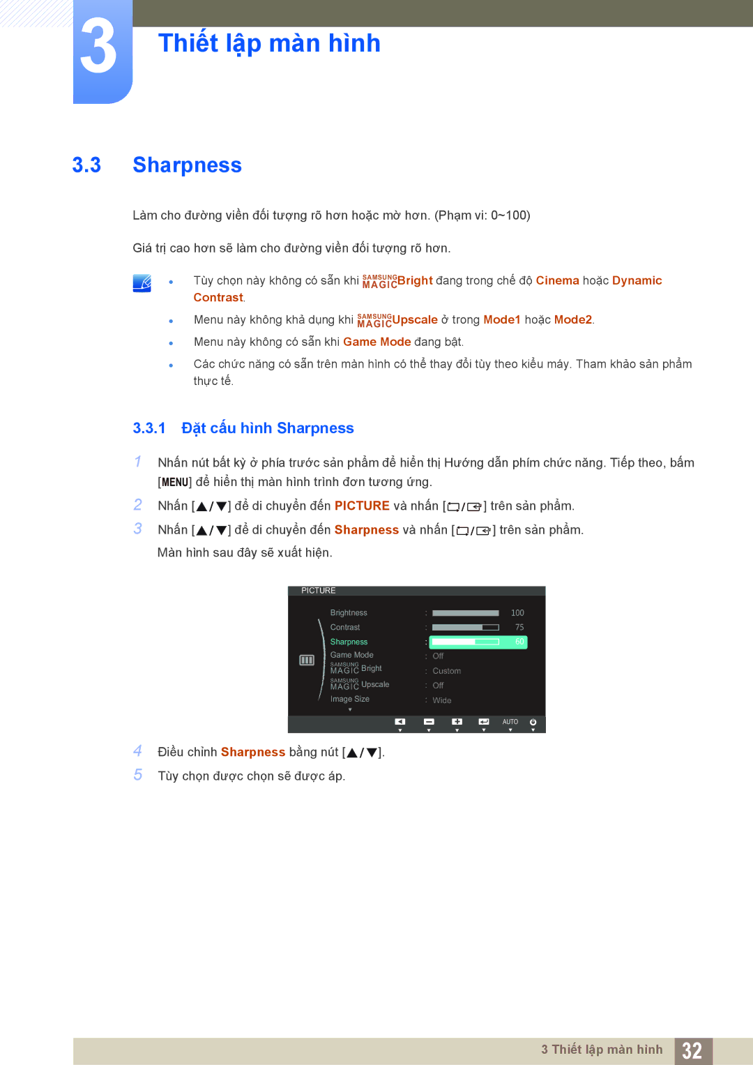 Samsung LS20D300NHMXV manual 1 Đặt cấu hình Sharpness 