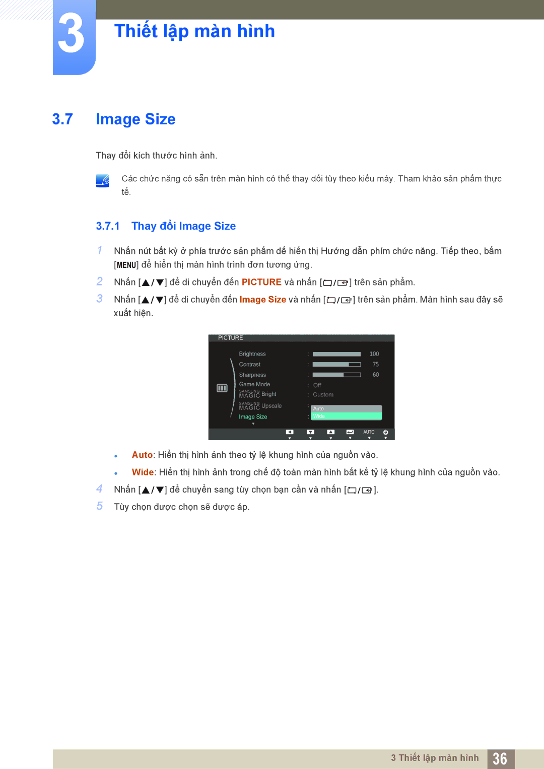 Samsung LS20D300NHMXV manual Thay đổi Image Size 