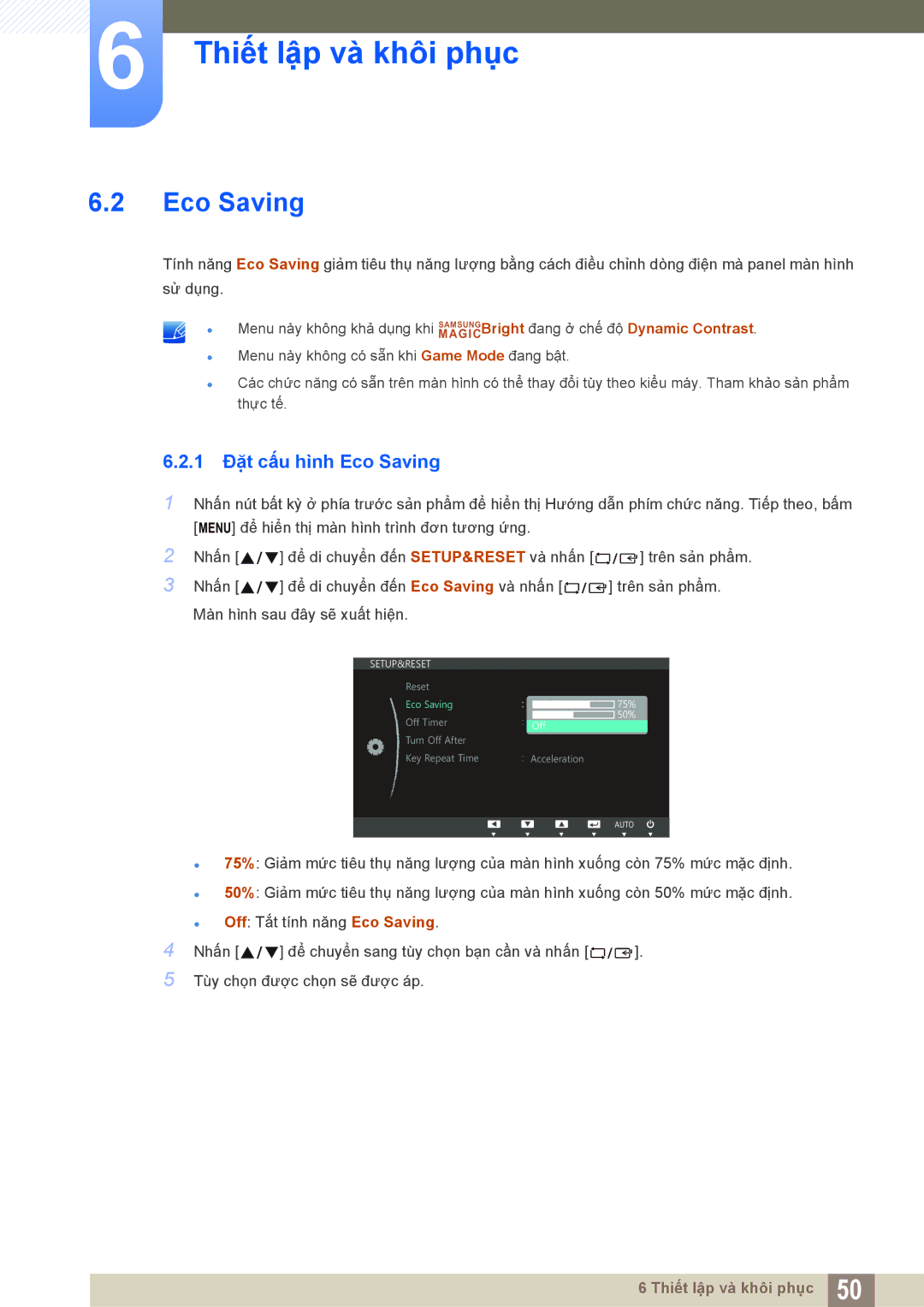 Samsung LS20D300NHMXV manual 1 Đặt cấu hình Eco Saving 